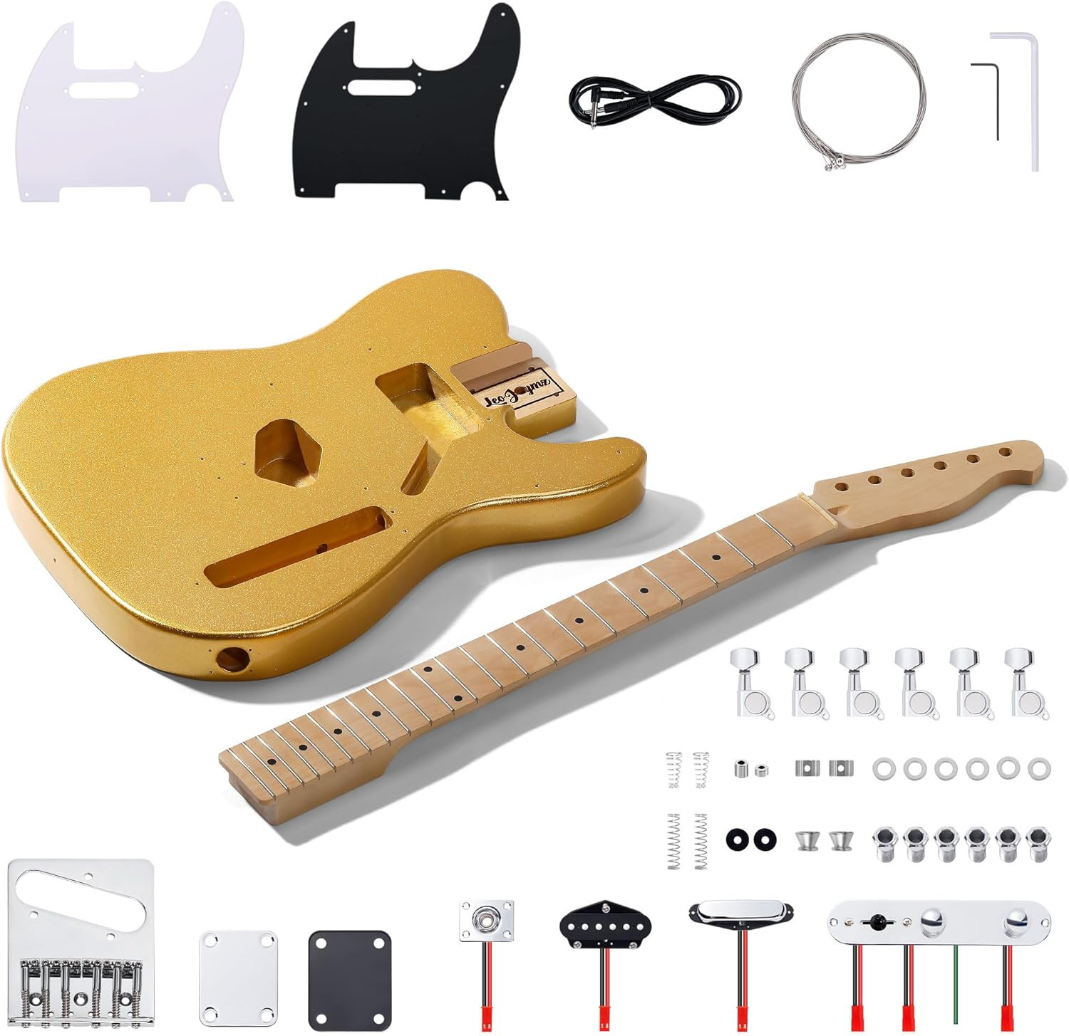 DIY Tele Style Electric Guitar Kit GOLD Mahogany Body,Maple Neck, Incl Parts!