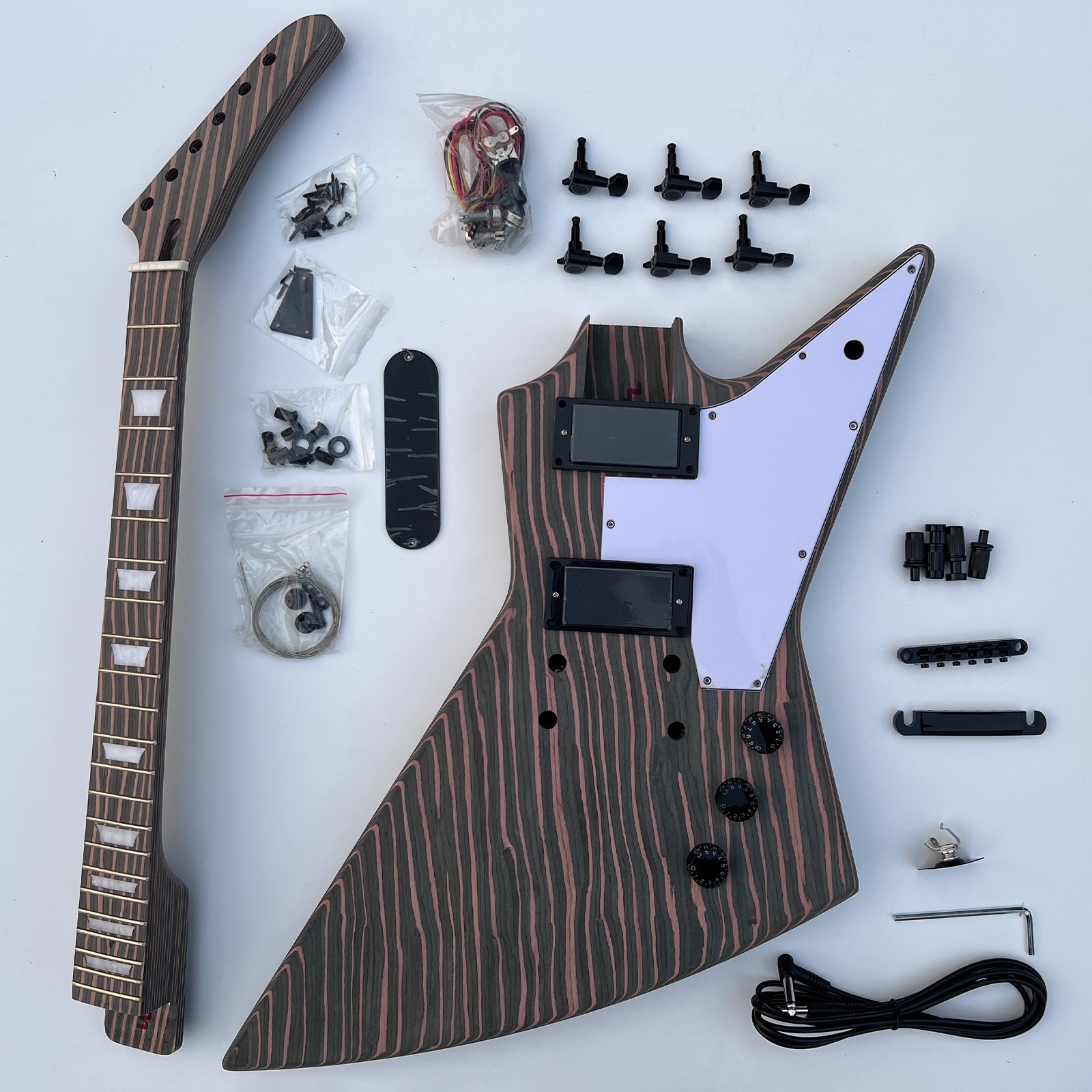 Humbucker DIY Electric Guitar Kits Zebrawood Bone Nuts Set Neck Free Ship