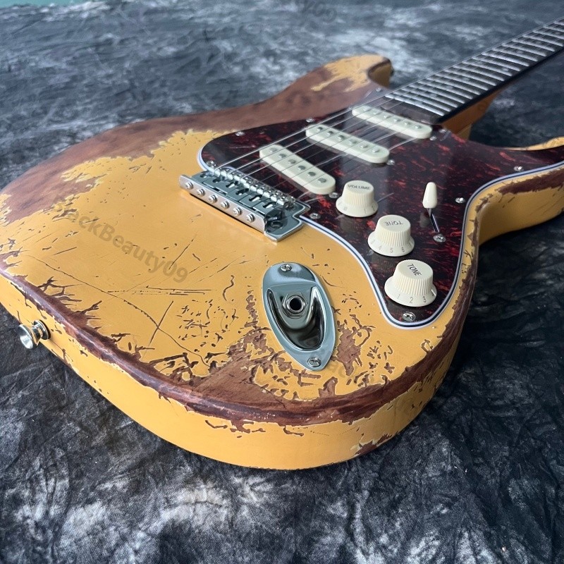 Electric Guitar Heavy Aged Stainless Rounded Fret Edge Bone Nut Tortoise PG SSS