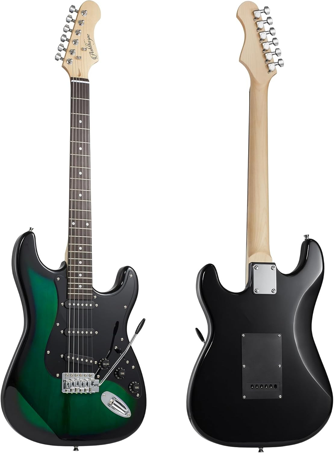 39-Inch Electric Guitar (Green-Black), Full-Size Guitar Kit with Padded Gig Bag,