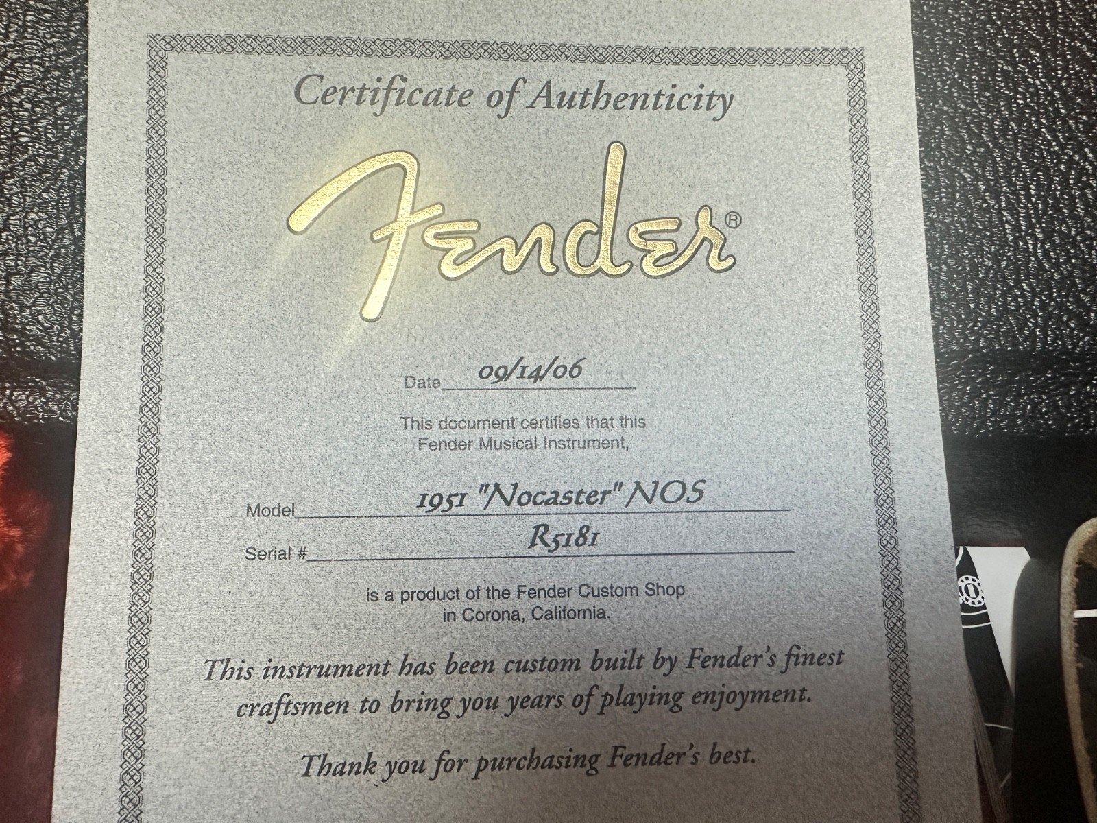 2006 Fender 1951 Custom Shop Nocaster R5181 NOS & Fender Case