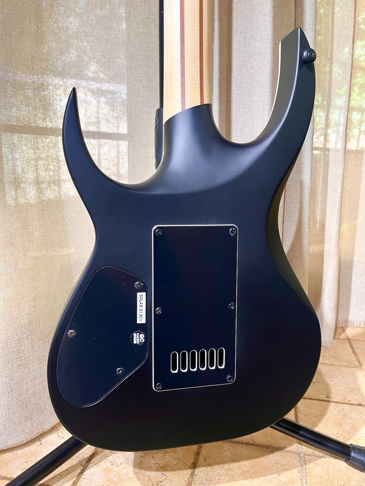 Solar S1.6C+ – Carbon Matte Black Electric Guitar – Evertune Bridge – With Case