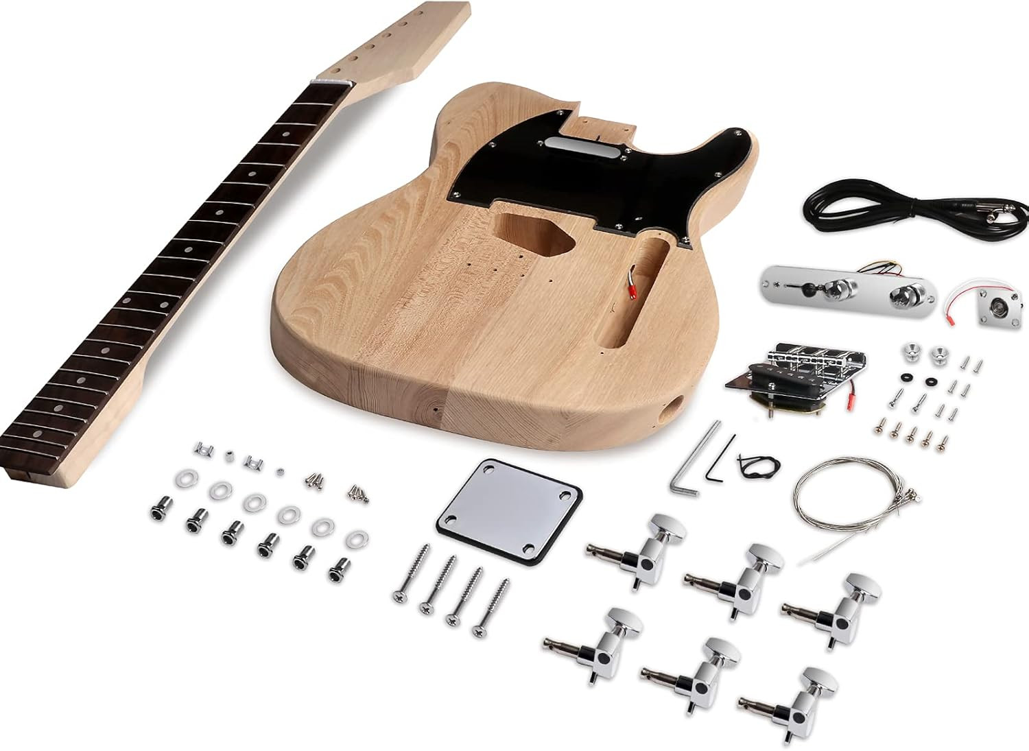 DIY Electric Guitar Kit Beginner Kit 6 String Right Handed with Ash Body Hard Ma