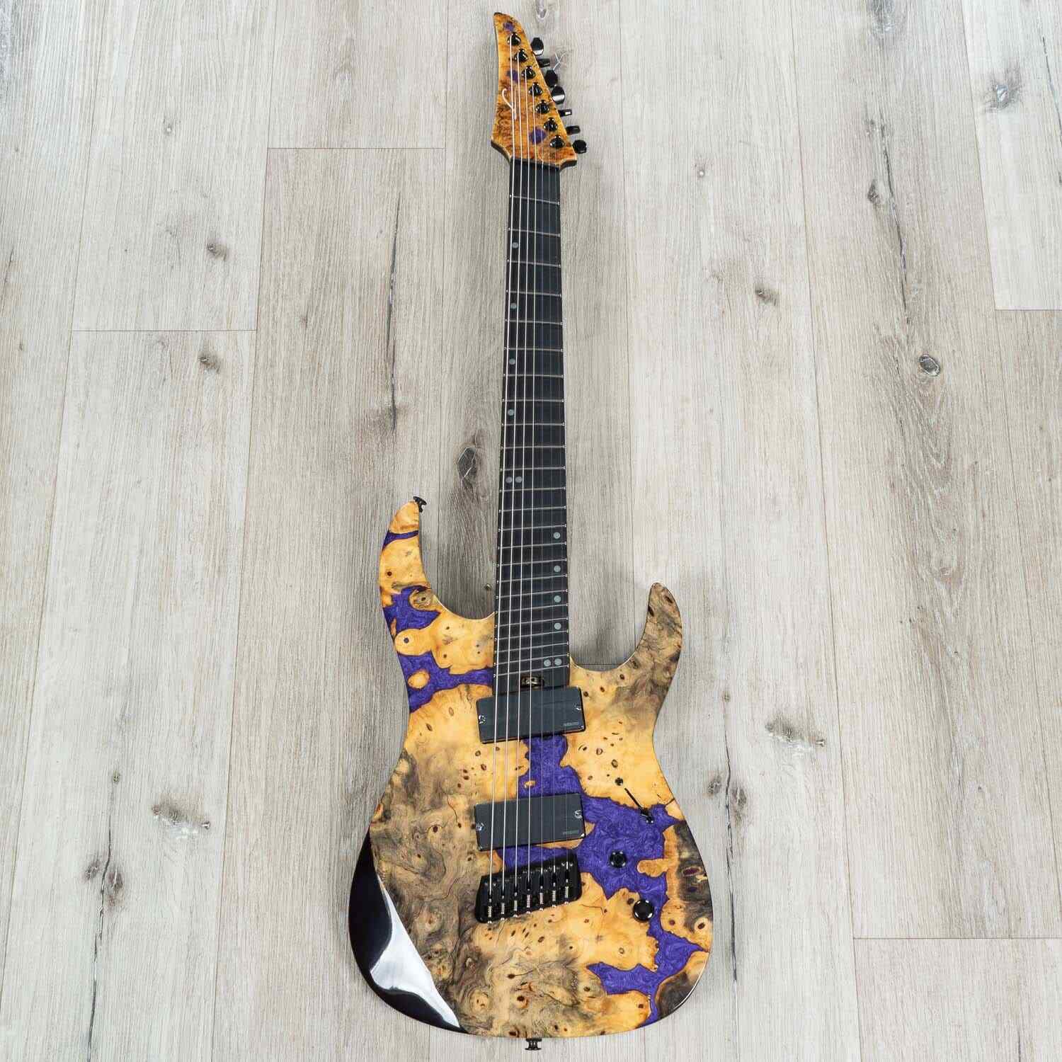 Legator Ninja X7F Multi-Scale 7-String Guitar, Buckeye Burl Top, Royal Purple