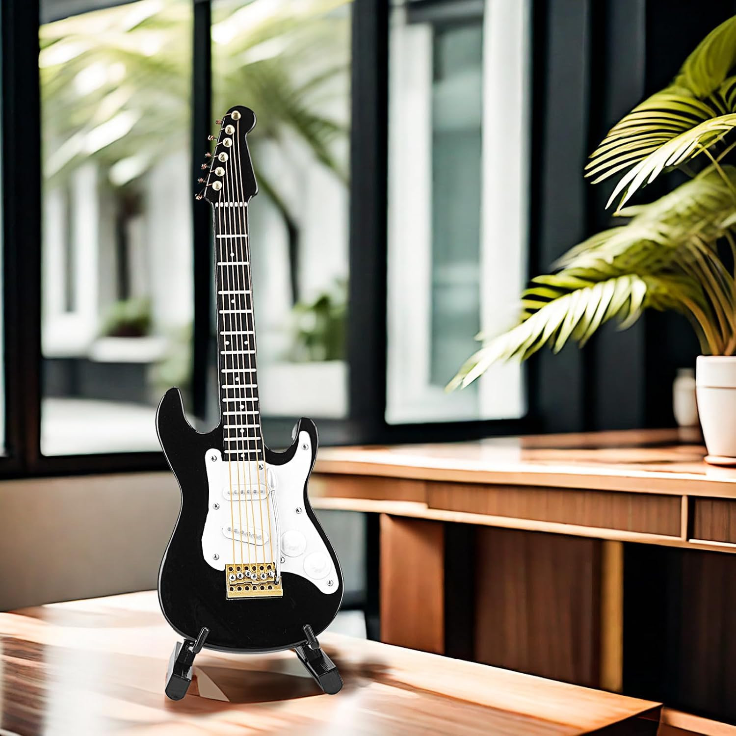Miniature Guitar with Stand and Case, 14Cm Mini 6 Strings Electric