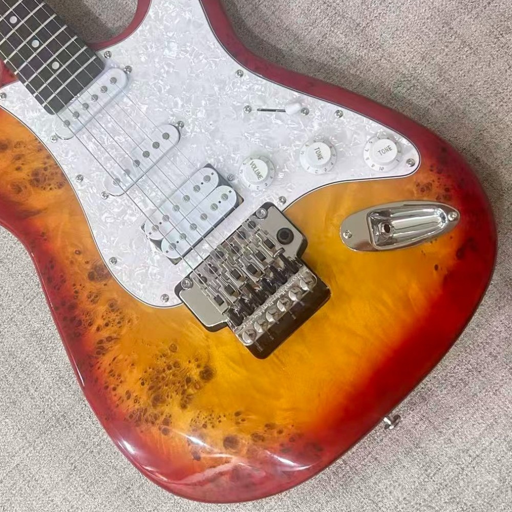 MOD Burl Maple Double-cut Sunburst Electric Guitar Floyd Rose Tremolo SSH Pickup