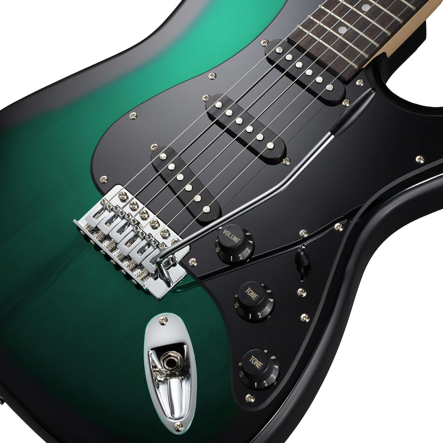 39-Inch Electric Guitar (Green-Black), Full-Size Guitar Kit with Padded Gig Bag,