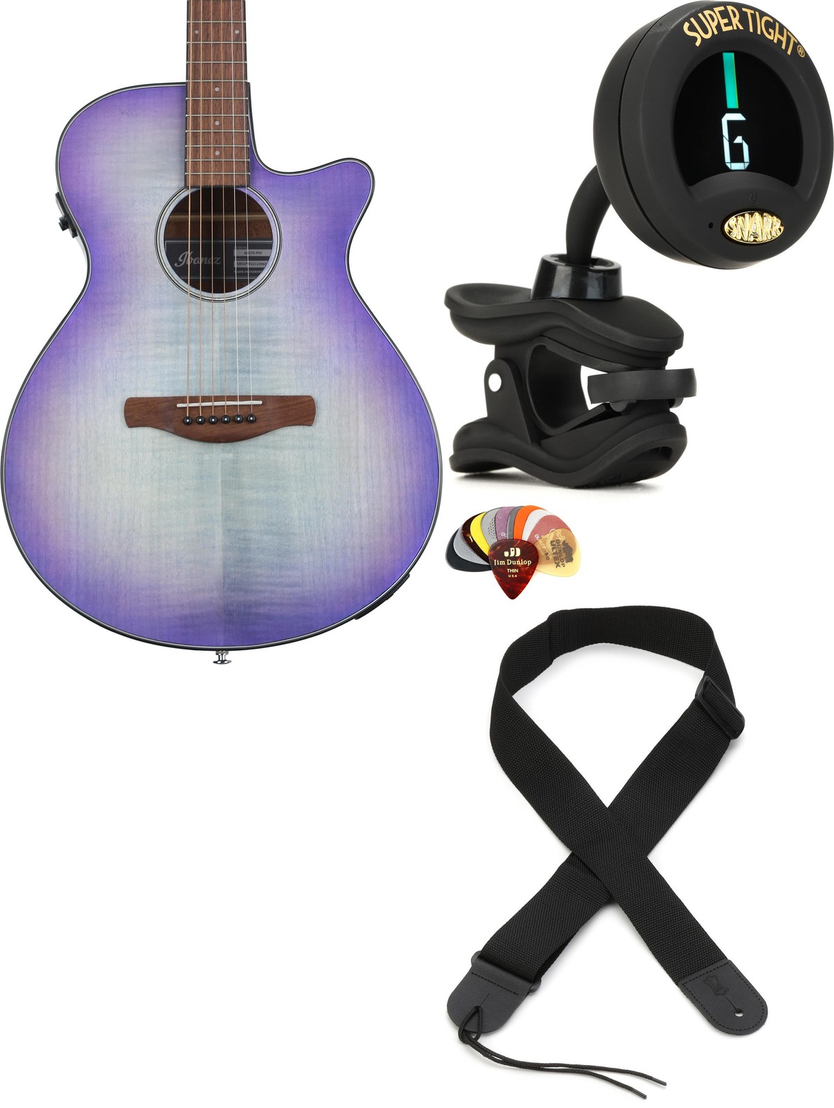 Ibanez AEG70PIH + Snark ST-8 RE + Dunlop PVP101 + Levy’s M8POLYA-BLK Value