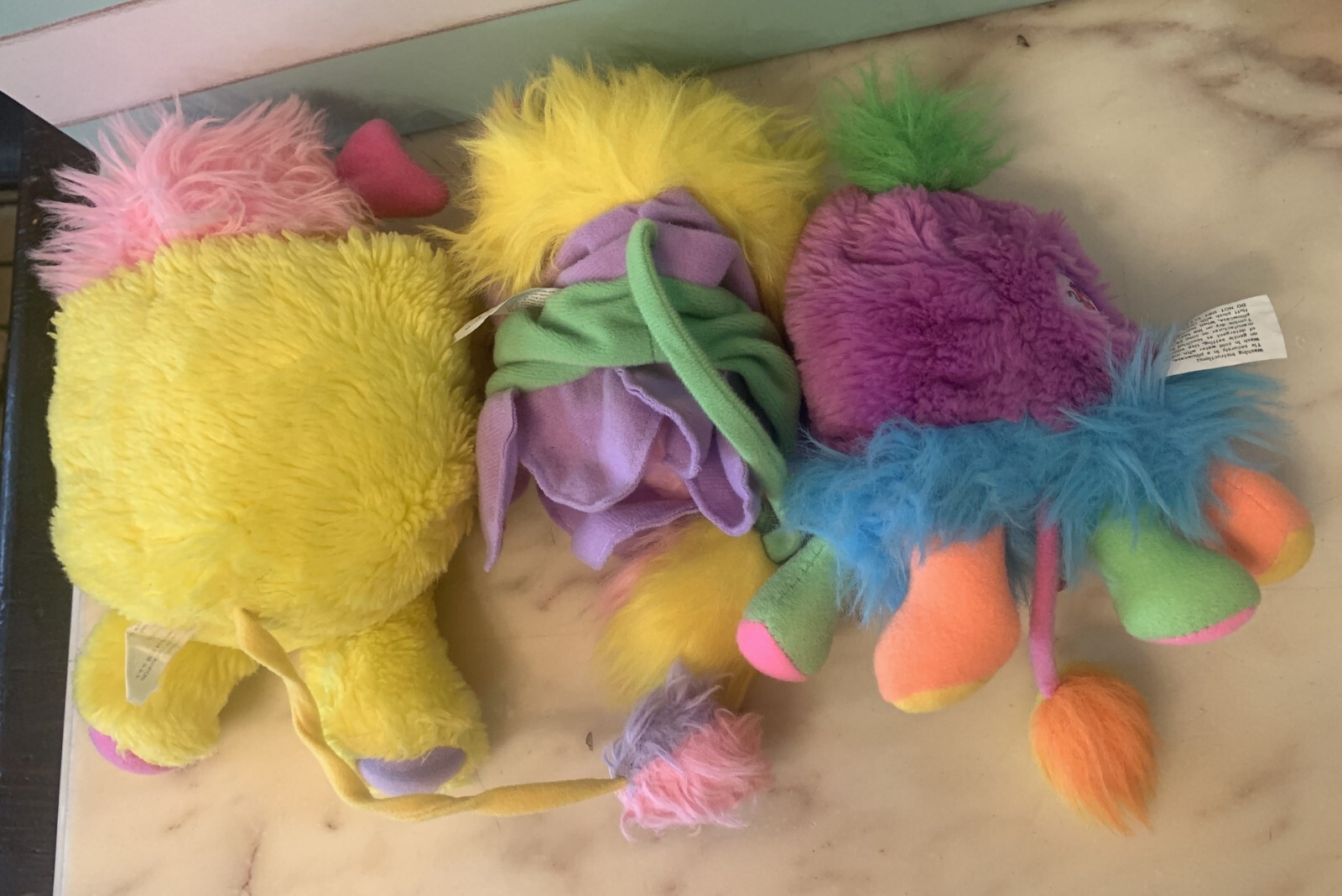 VINTAGE LOT toy DOLL POPPLES BAG MATTEL 1986-87 chips YELLOW BASKET PINK PURPLE