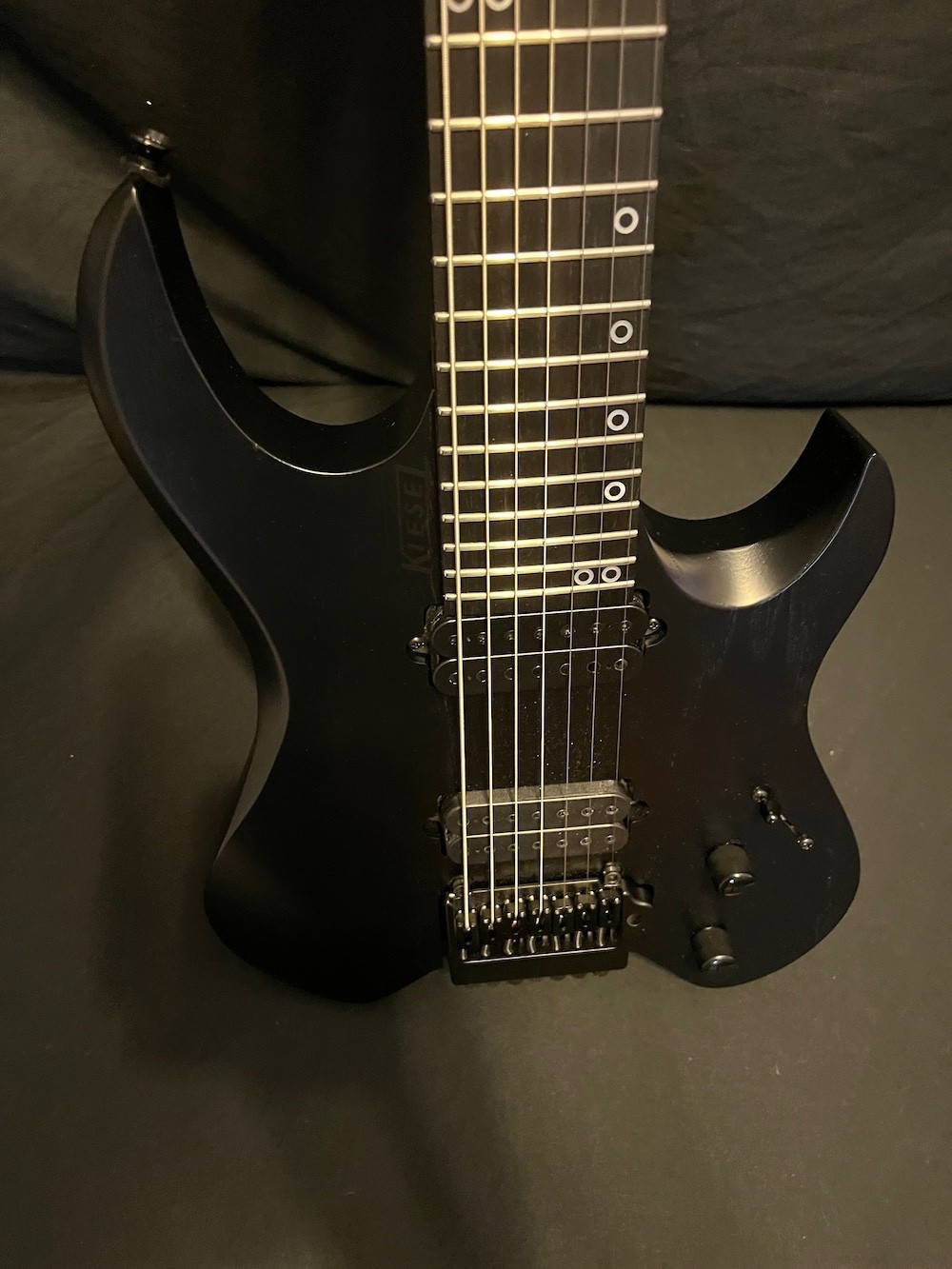 Kiesel Vader 7-String Headless Guitar in Black-Swamp Ash W/Extra Pickup-Case