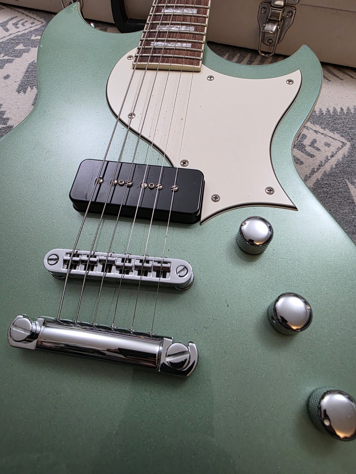 Reverend Sensei Jr Electric Guitar Metallic Sage Green P90 w/ Hard Case Rare