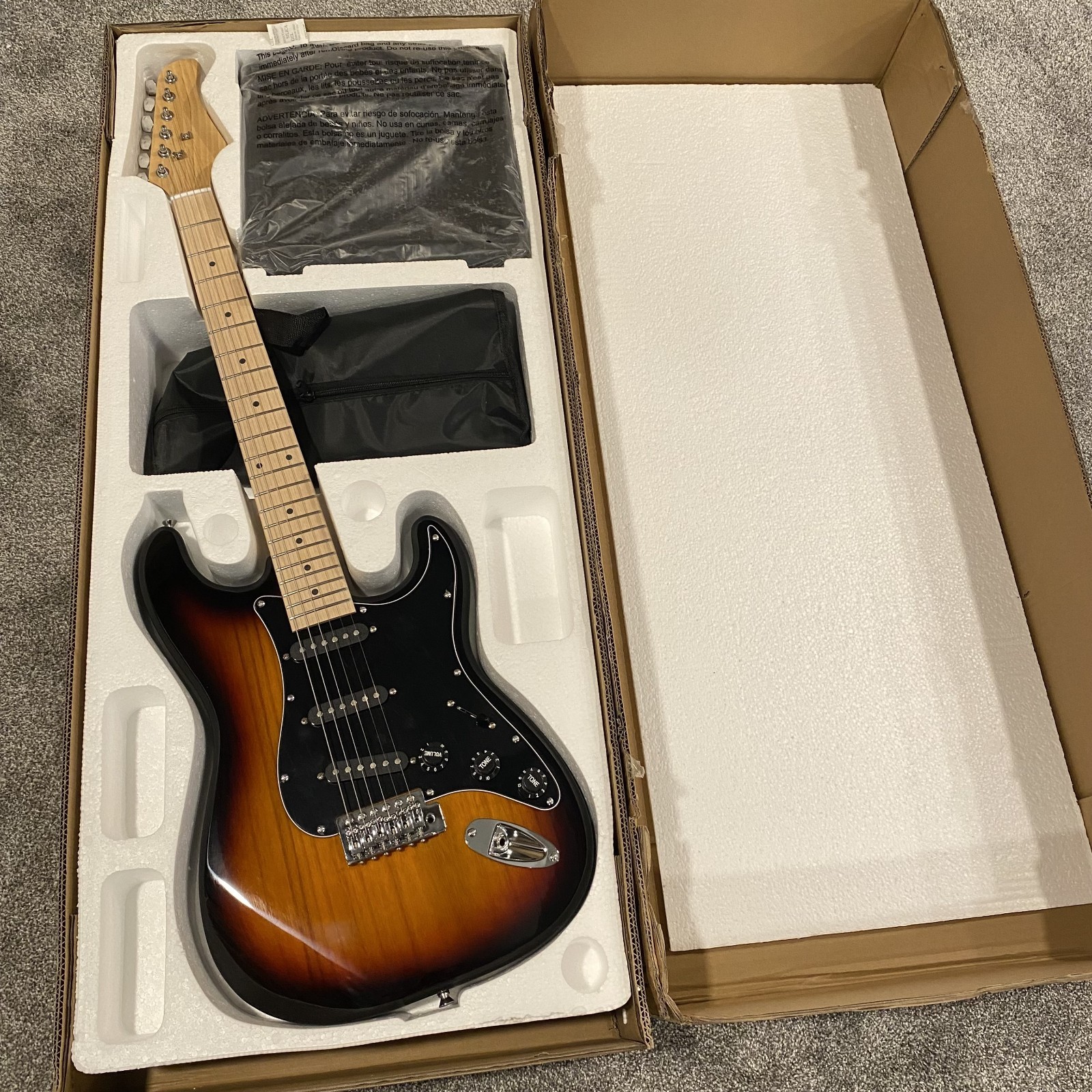 Full-Size Sunburst Electric Guitar Starter Package with 20-watt Amp, and More