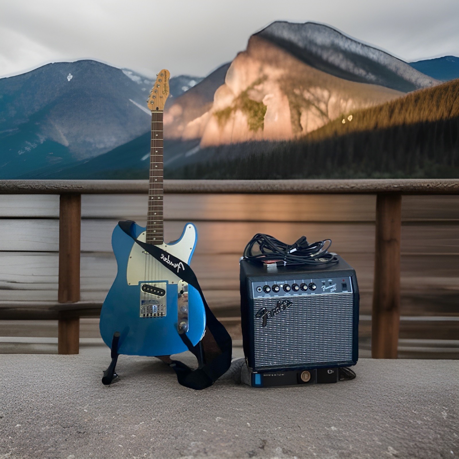 Fender Blue Electric Guitar Right-Handed w/ Amplifier, Cable, Strap