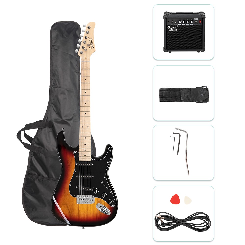 Glarry GST Stylish Basswood Sunset Electric Guitar Kit with Black Pickguard