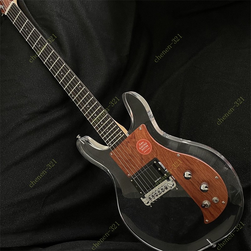 Solid Electric Guitar Stainless Fret Lucite Crystal Acrylic Body Rosewood Guard