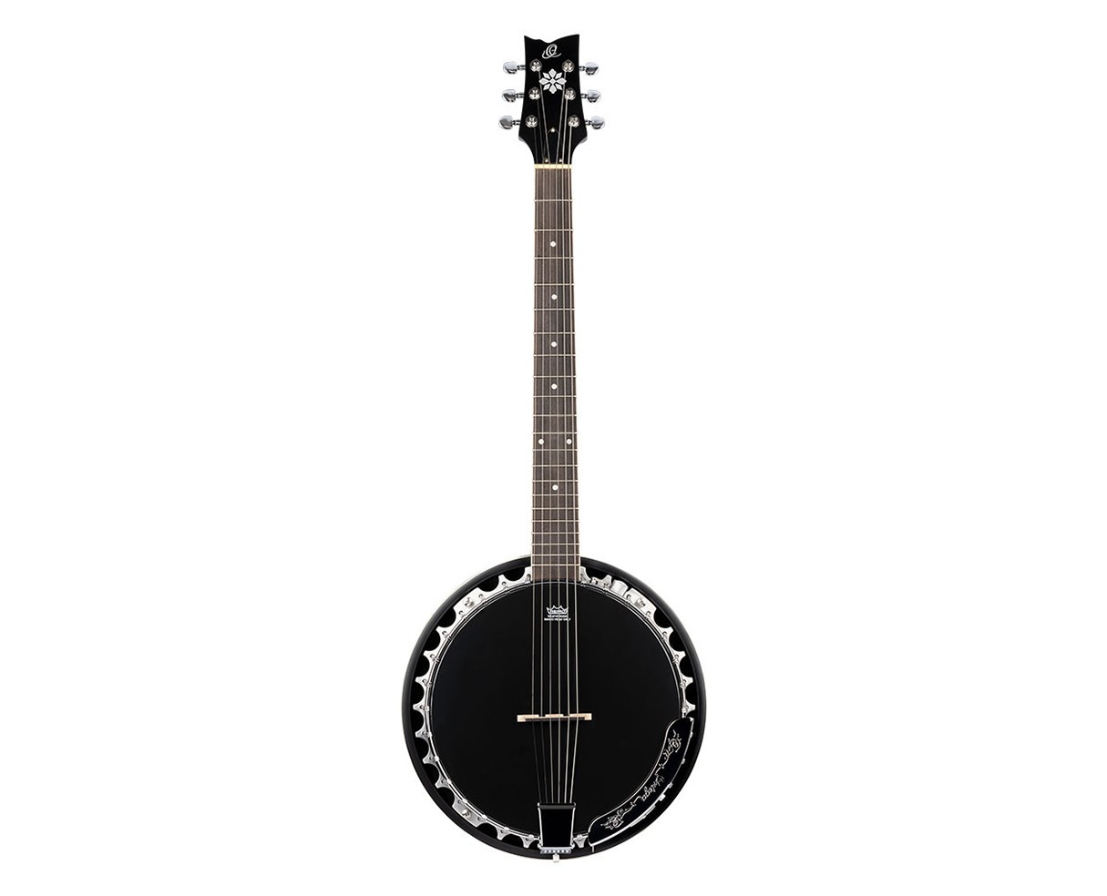 Ortega Guitars OBJE356-SBK-L Raven Series LH 6-String A/E Banjo – Black Open Box