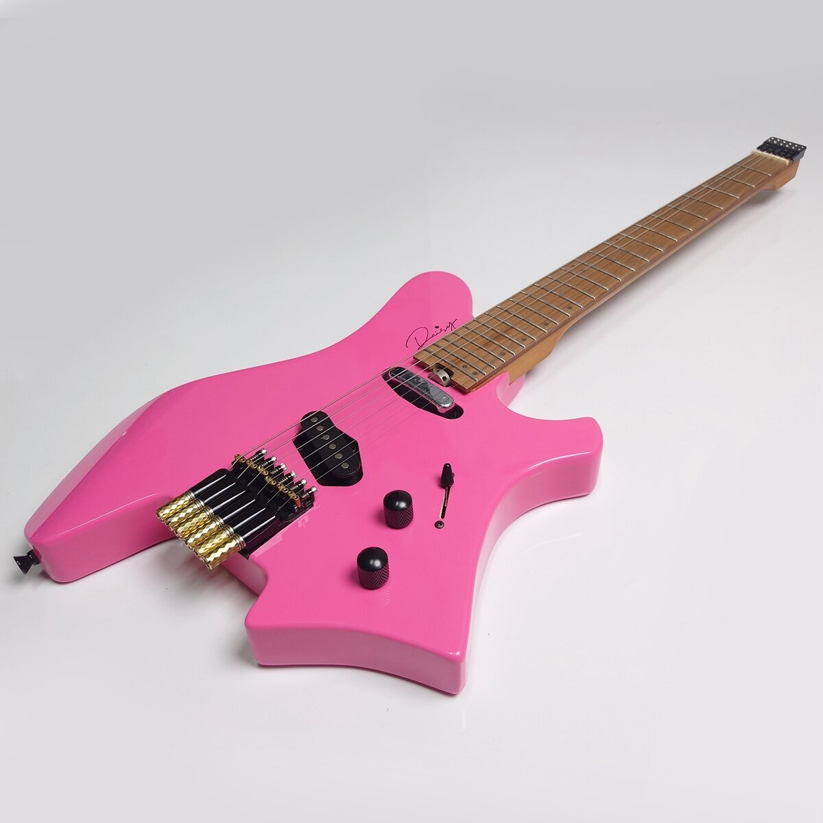 6-String Pink Headless Electric Guitar Solid ASH Wood 2 Pickups Maple Fretboard