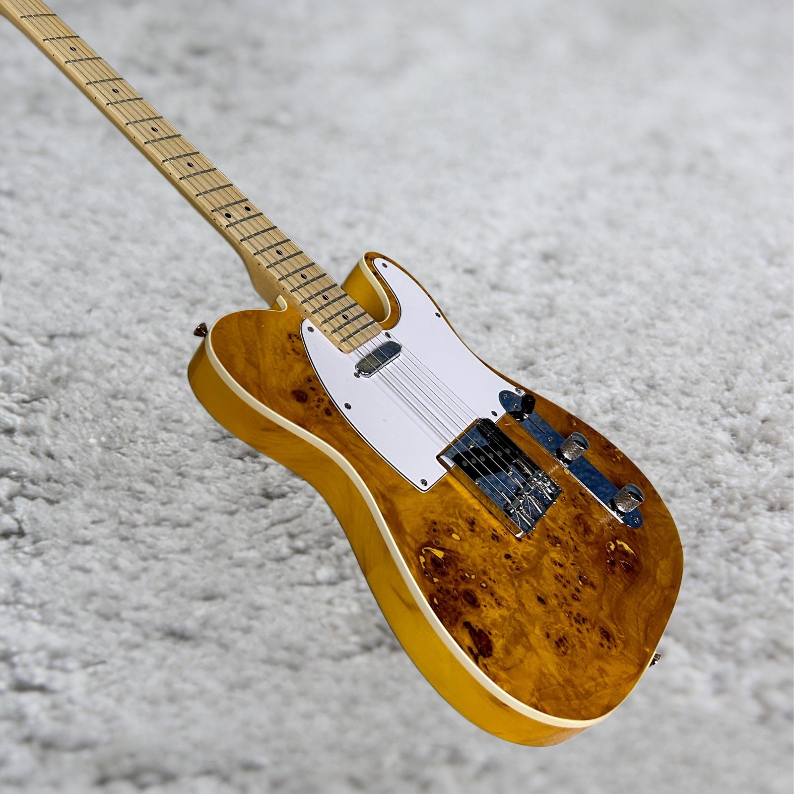 Tele Electric Guitar Transparent Yellow Color Maple Fretboard Burl Maple Top