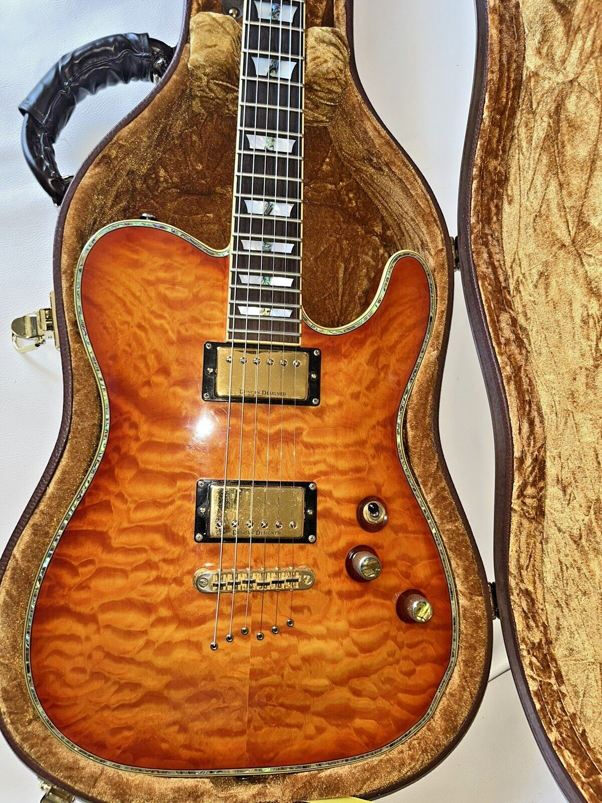 Schecter PT Custom setin neck Electric Guitar Quilted Abalone Flame Orang w/Case