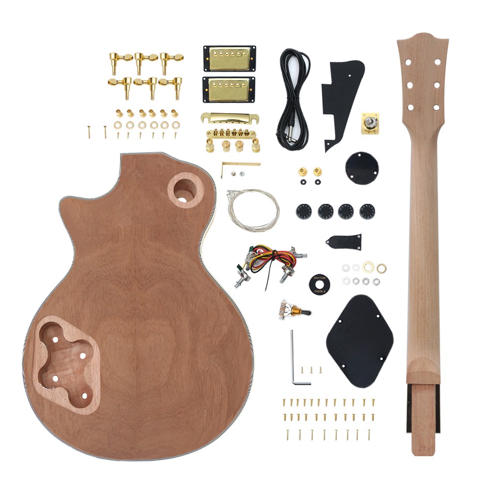DIY Electric Guitar Kit Flame Maple Body 22 Fret 24.75 Inch Neck Set in Heel