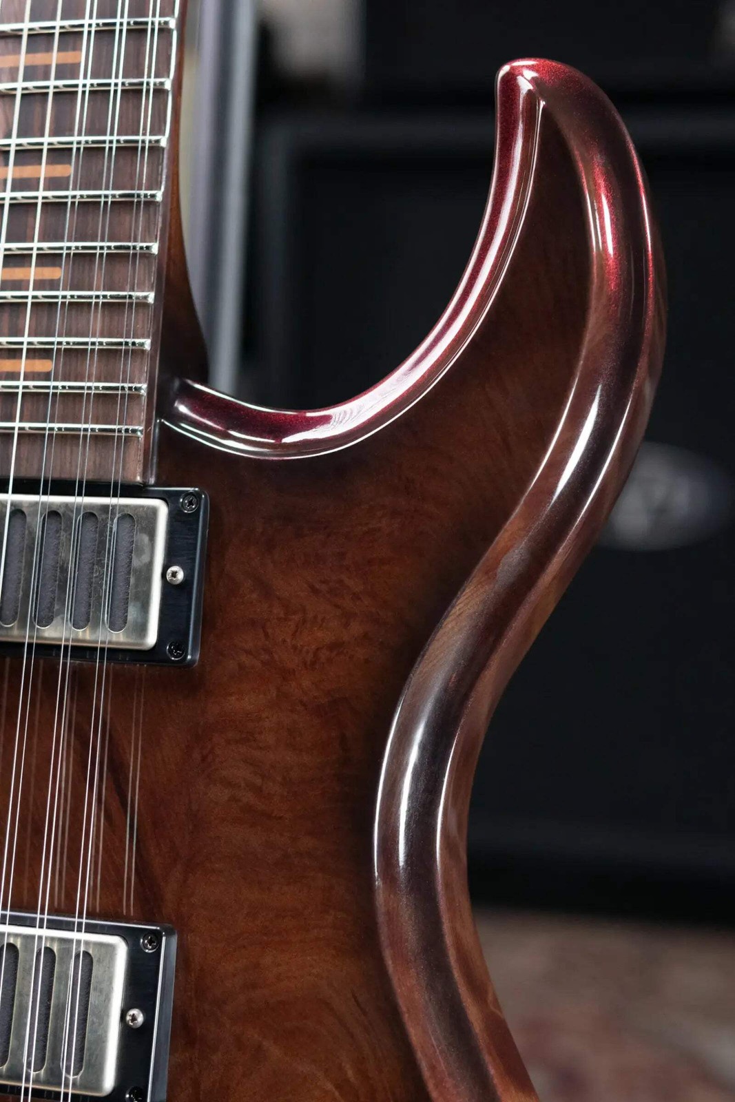 Dunable Custom Gnarwhal 9-String 1-Piece Curly Redwood Electric Guitar – Charcoa