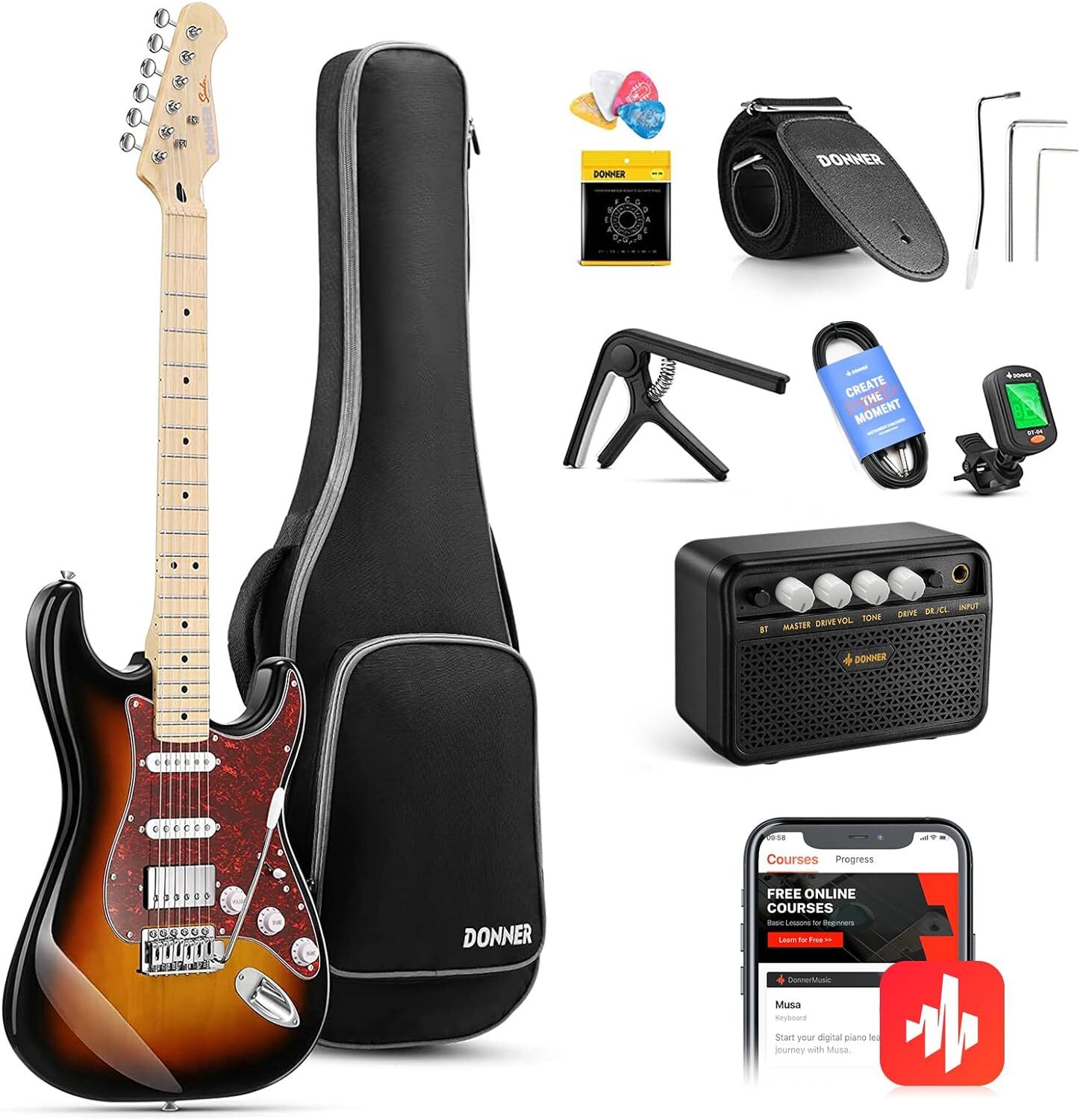 🎸Donner DST-152 Electric Guitar With Amp Humbucker Single Coil Split HSS Pickup