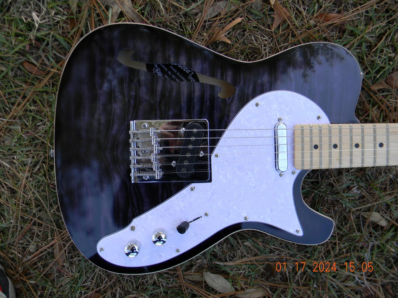 Grote GT-150 Super Series Semi Hollow F Hole Flame Top Electric Guitar, Nice