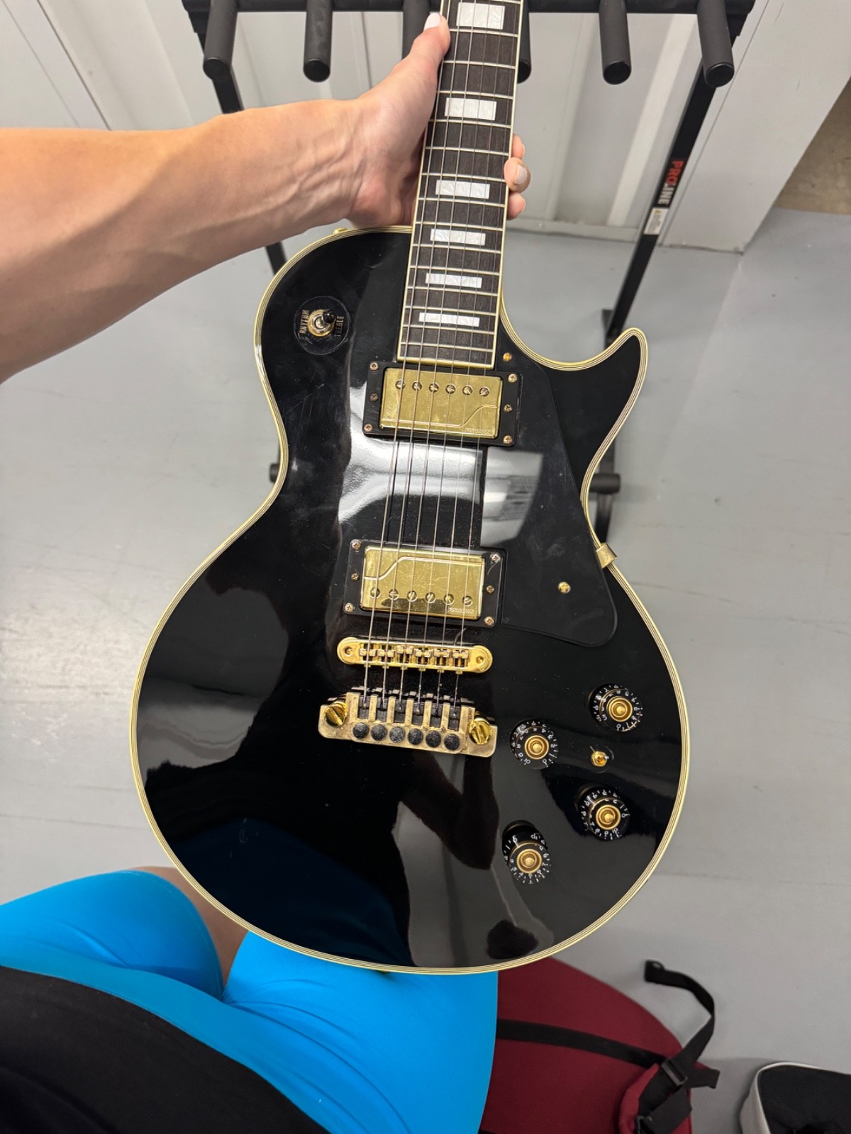 Burny Les Paul Custom-style black single-cut