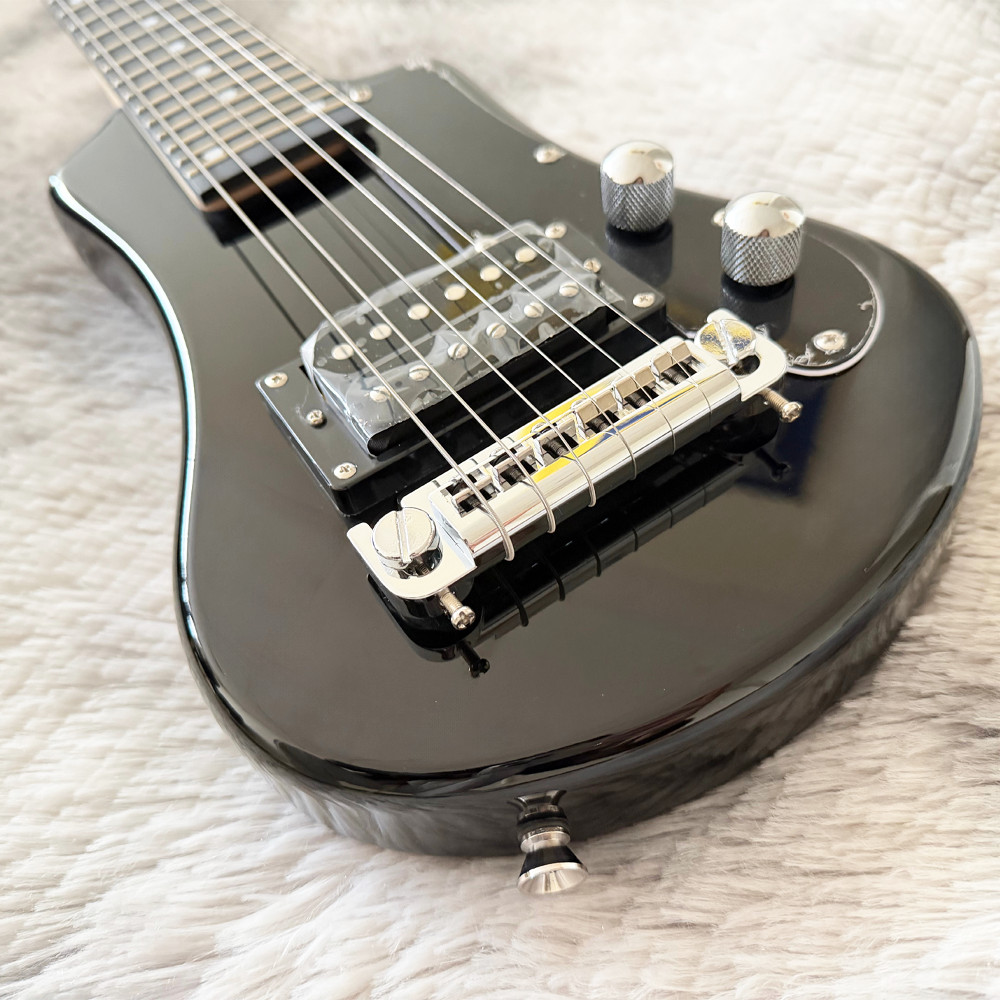 Gloss Black Short-Scale Electric Guitar Single Pickup Travel Guitar