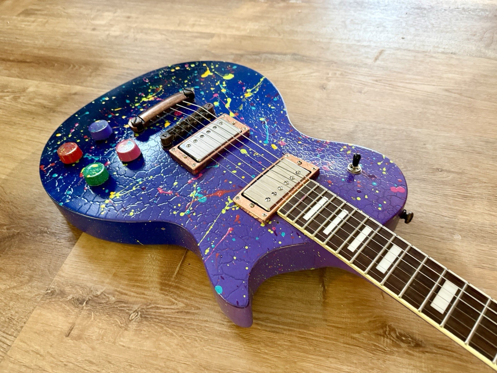 Custom Hand-painted LP Style Guitar – Blue/Purple Splatter Finish