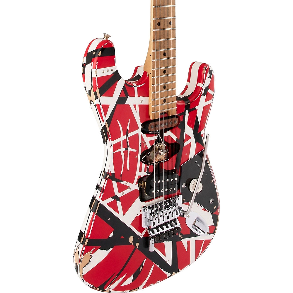 EVH Striped Series Frankie Guitar Red with Black and White Stripes Relic