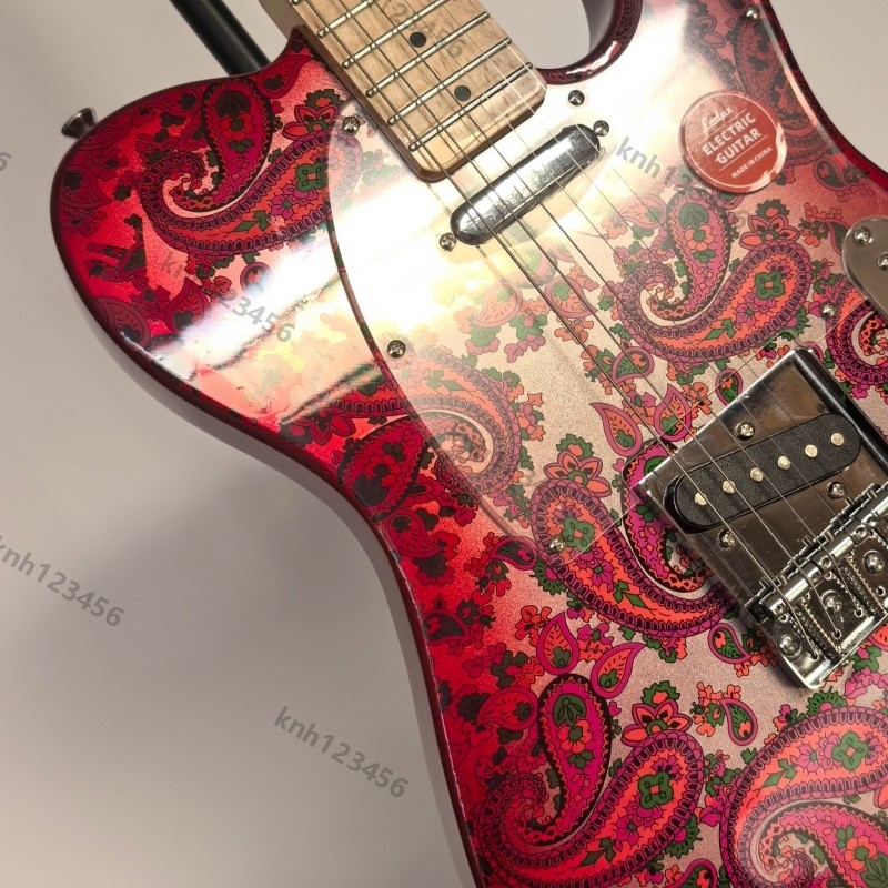 Solid Body Electric Guitar Stainless Rounded Fret Edge Red Paisley No Logo