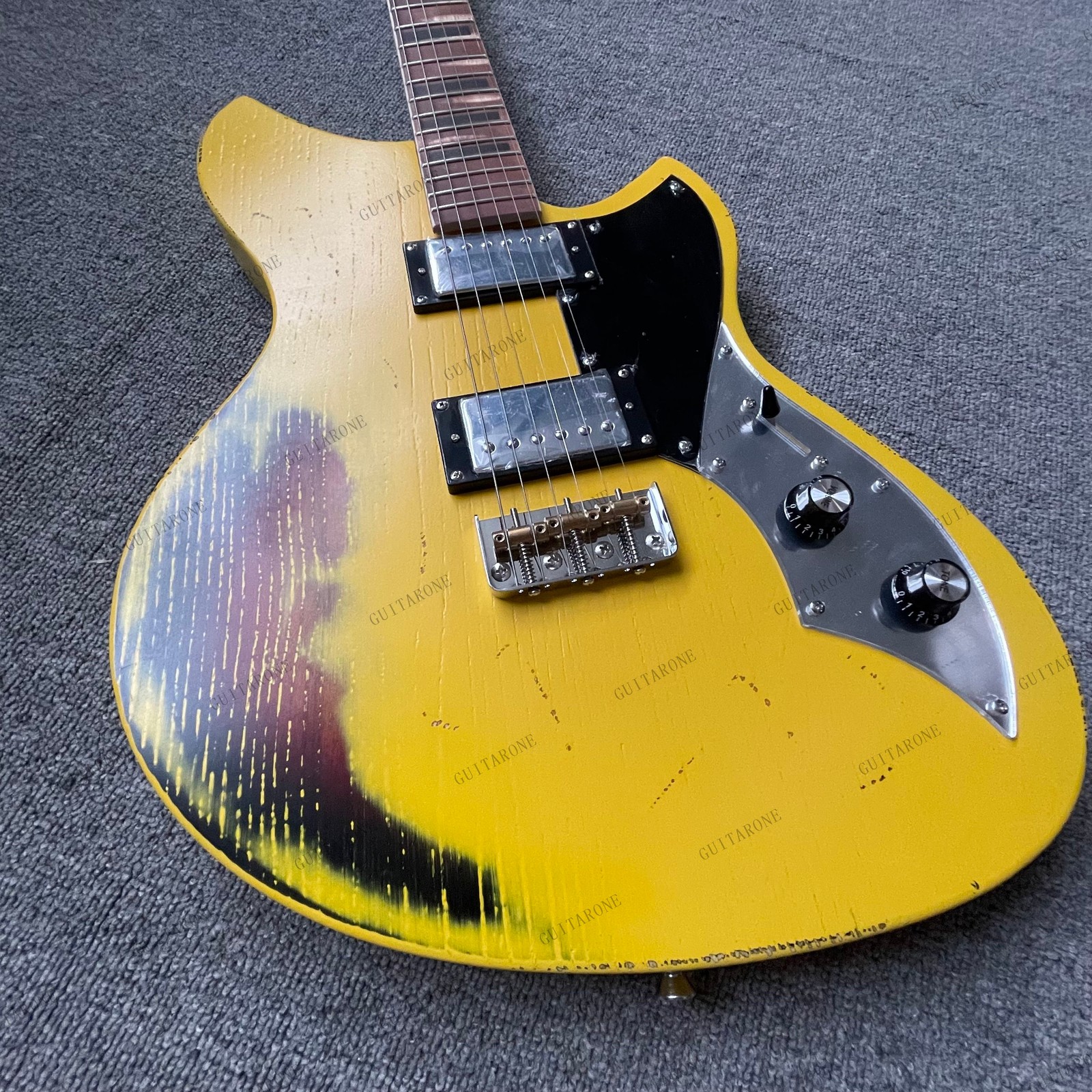 Handmade Solid Body Electric Guitar Satin Aged Finish Stainless Frets Alder Wood