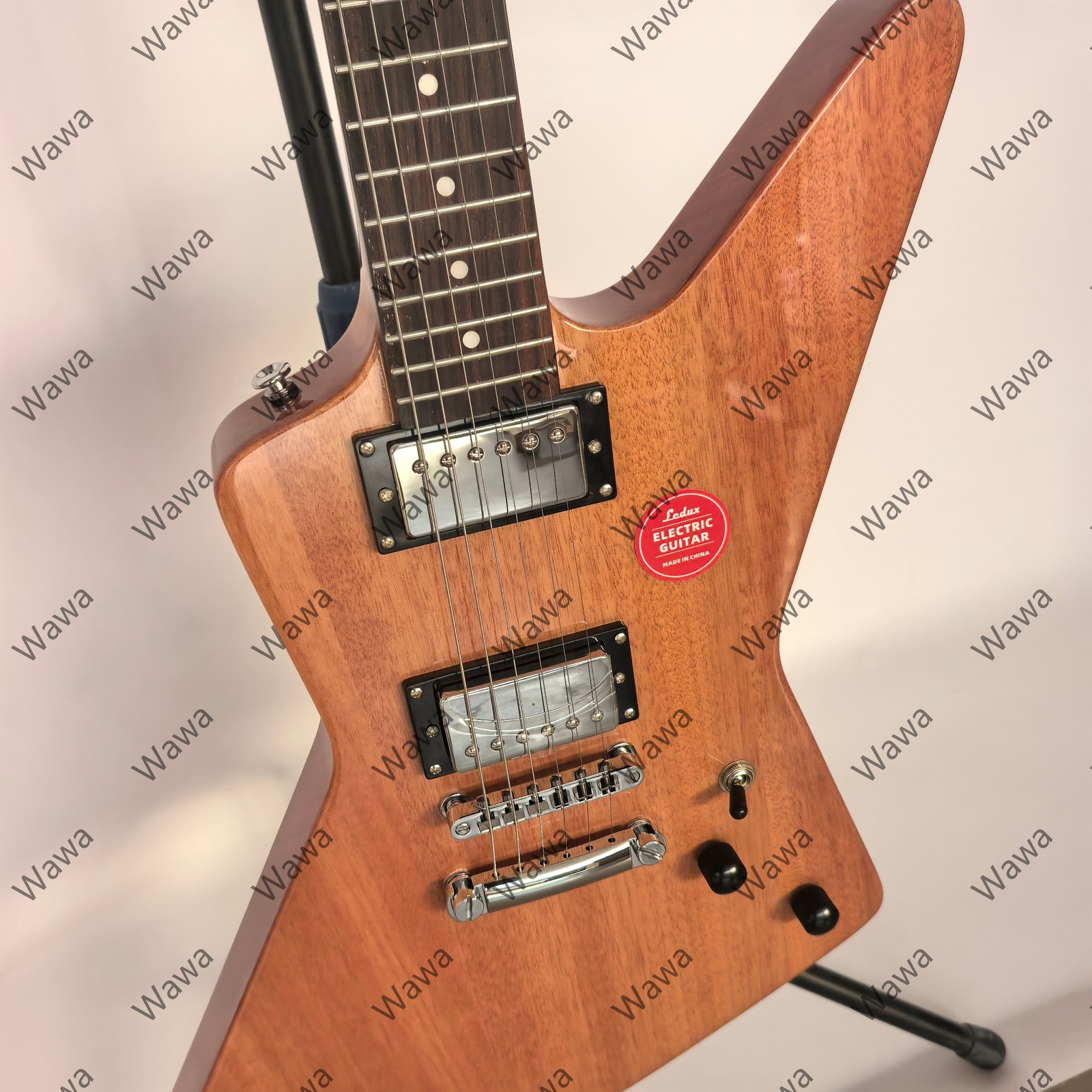 Elegant Natural Mahogany Electric Guitar HH Pickups Chrome Hardware TOM Bridge