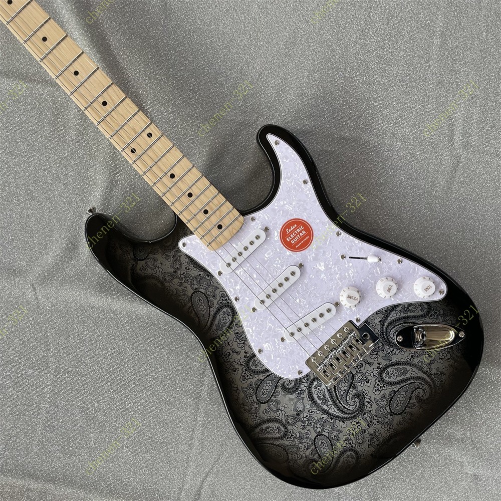 Solid Electric Guitar Maple Neck Stainless Rounded Fret Edge Black Paisley