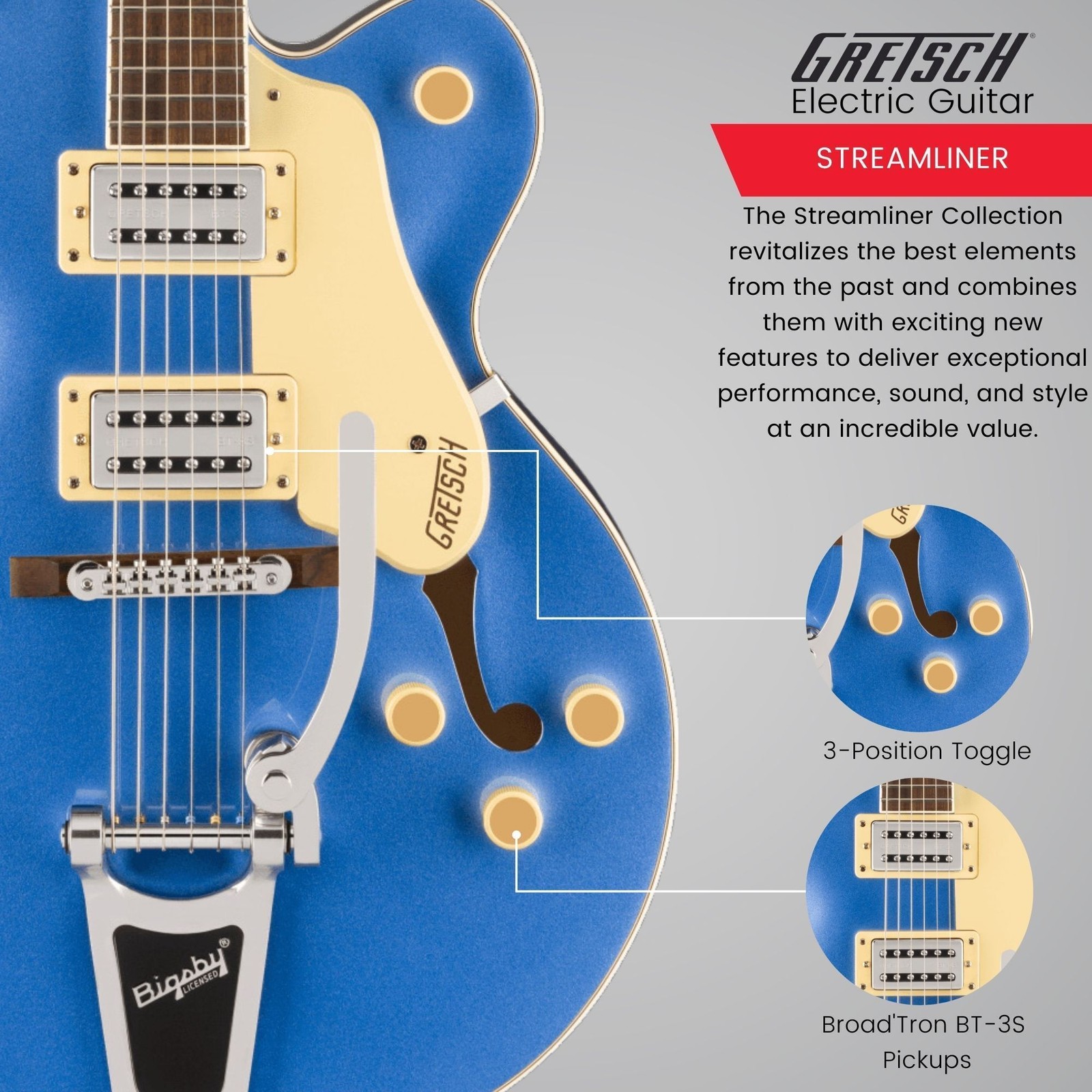 Gretsch G2420T Streamliner Hollow Body Electric Guitar Fairlane Blue Bundle