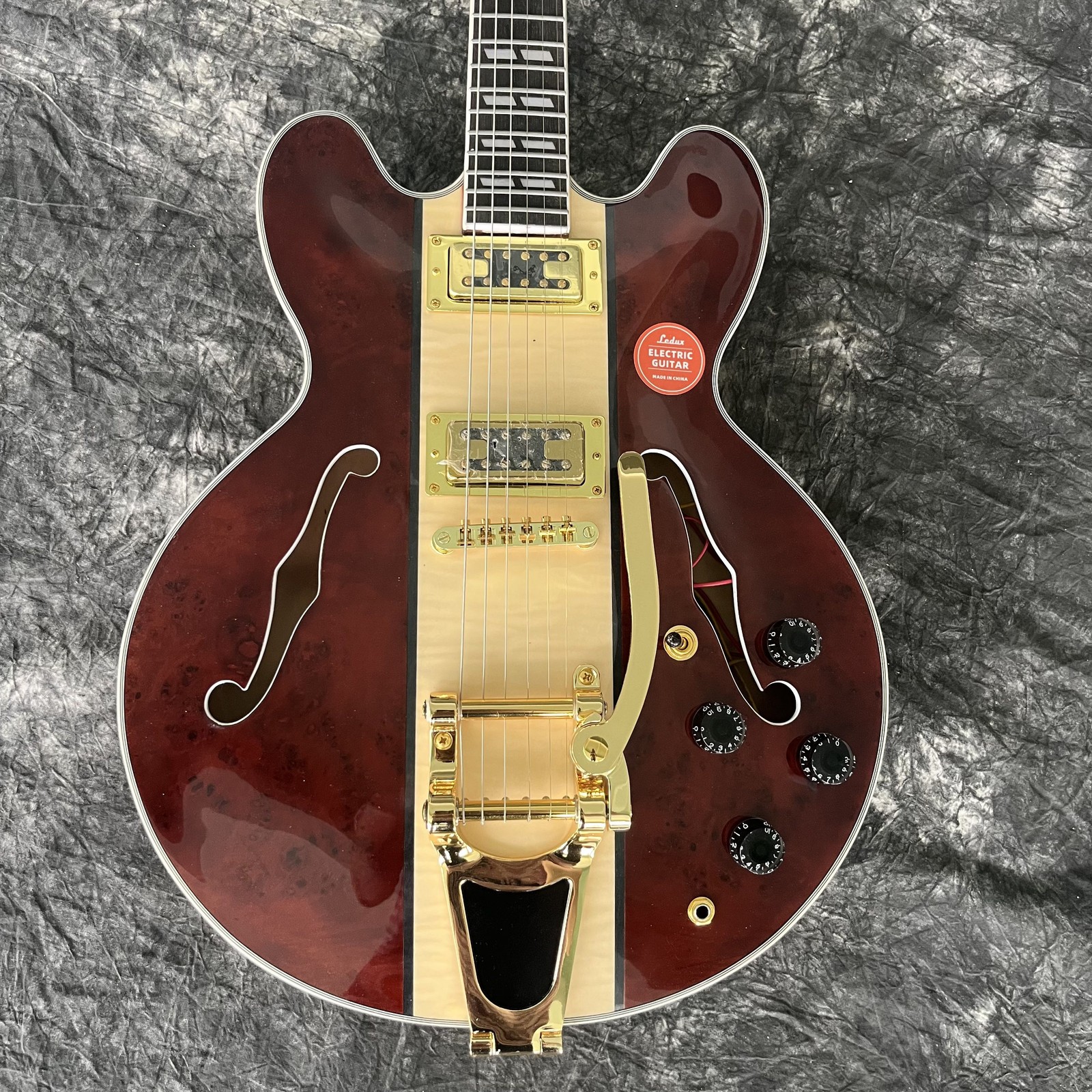 Hot sale Semi-hollow Body brown Electric Guitar gold bigsby 335 fast ship