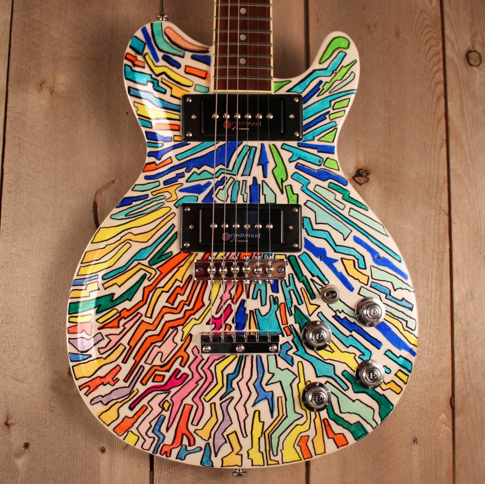 Eastwood Sidejack Bluesbender Custom art guitar – Mosrite Tribute -w/Hardcase #3