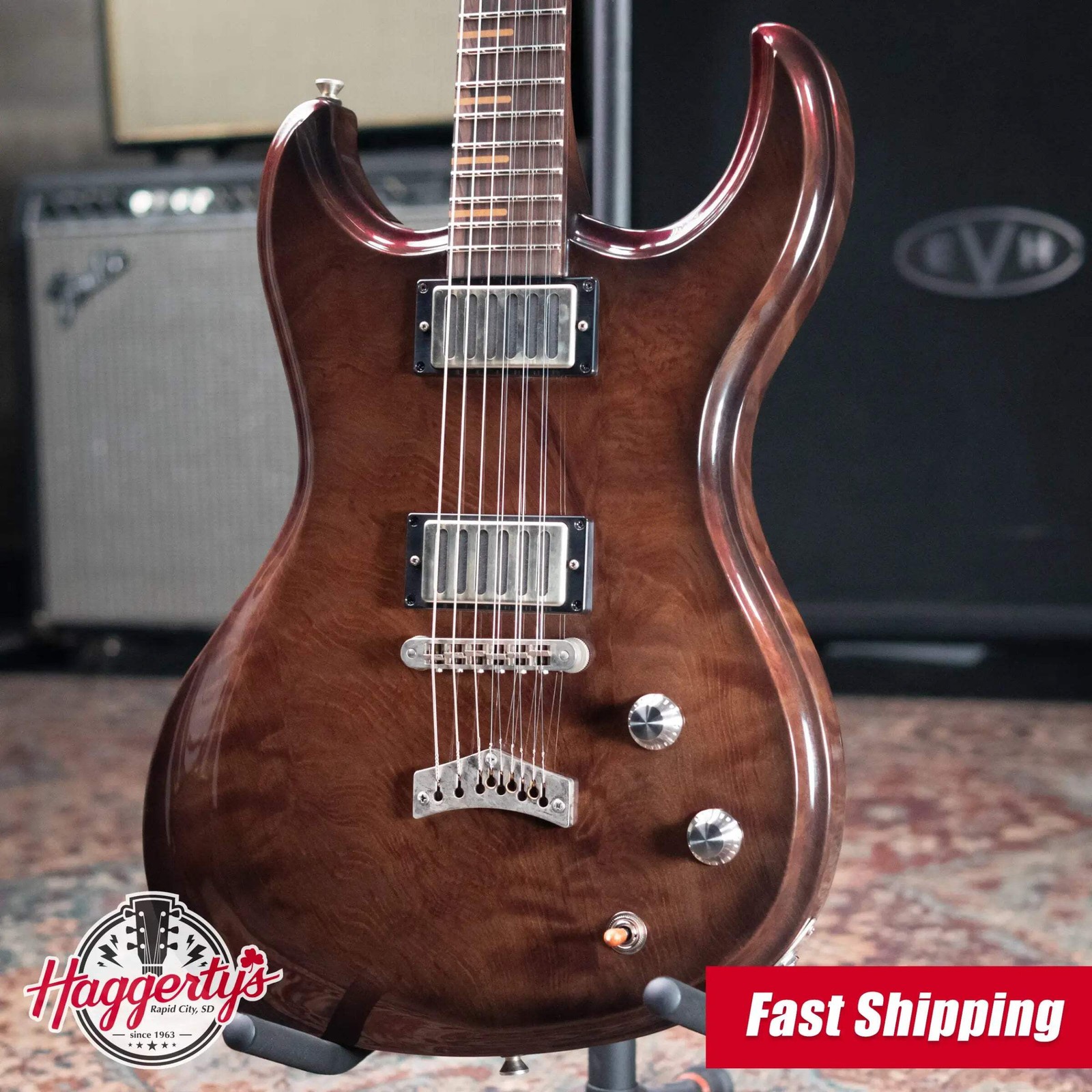Dunable Custom Gnarwhal 9-String 1-Piece Curly Redwood Electric Guitar – Charcoa