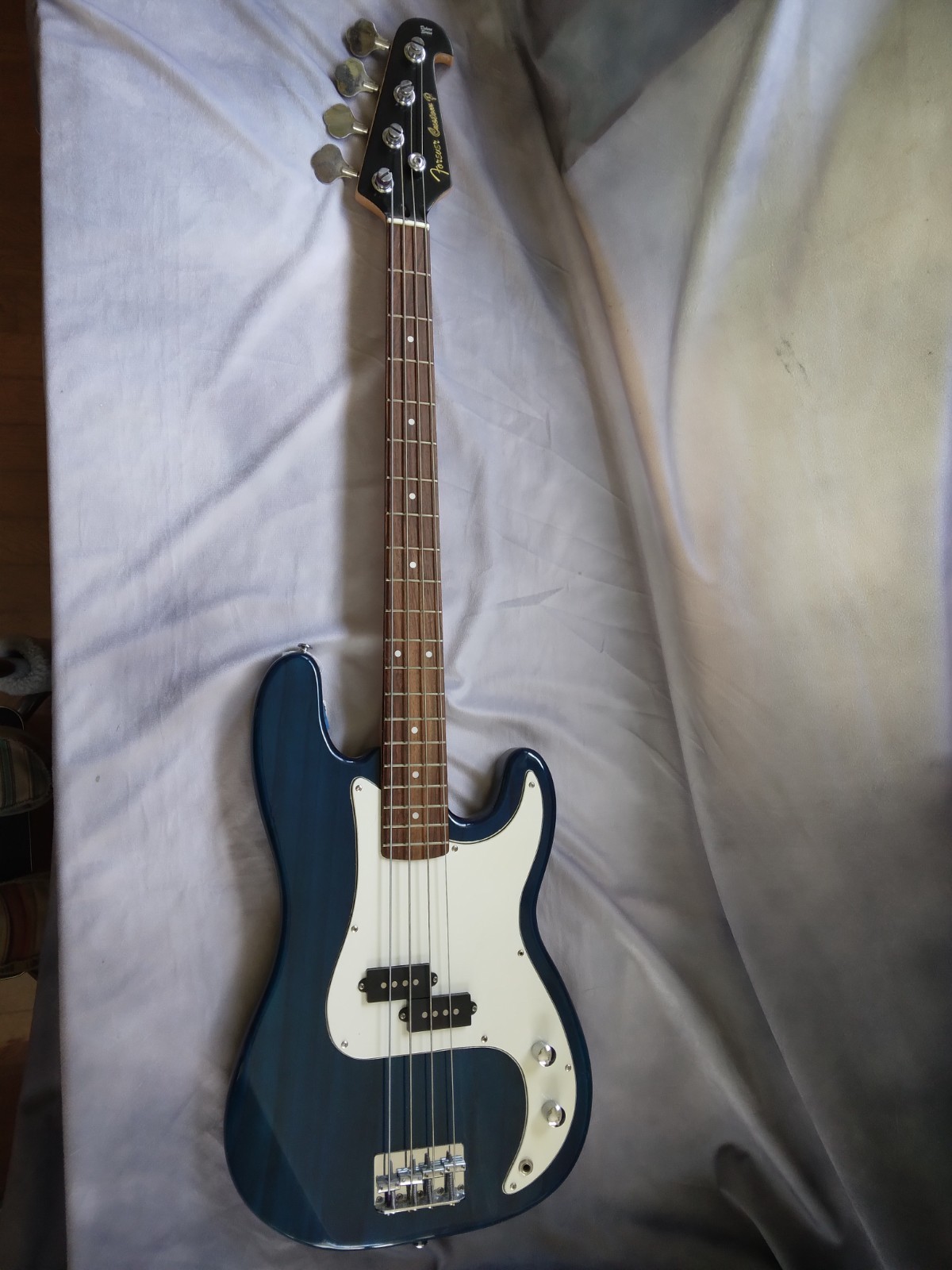 Classic Precision Bass Guitar Clone, Transparent Blue Gloss Finish, Full Scale