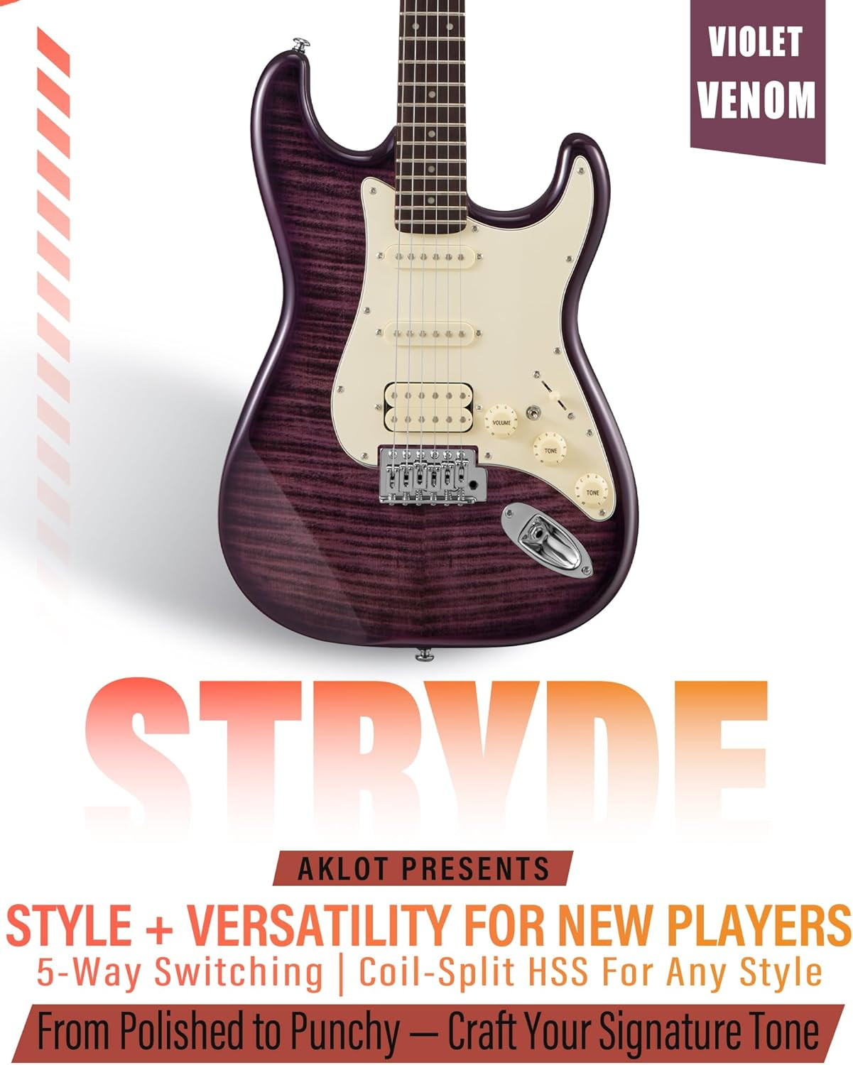 Stryde Electric Guitar with Coil-Split: Roasted Maple Neck, Flame Maple Graphic