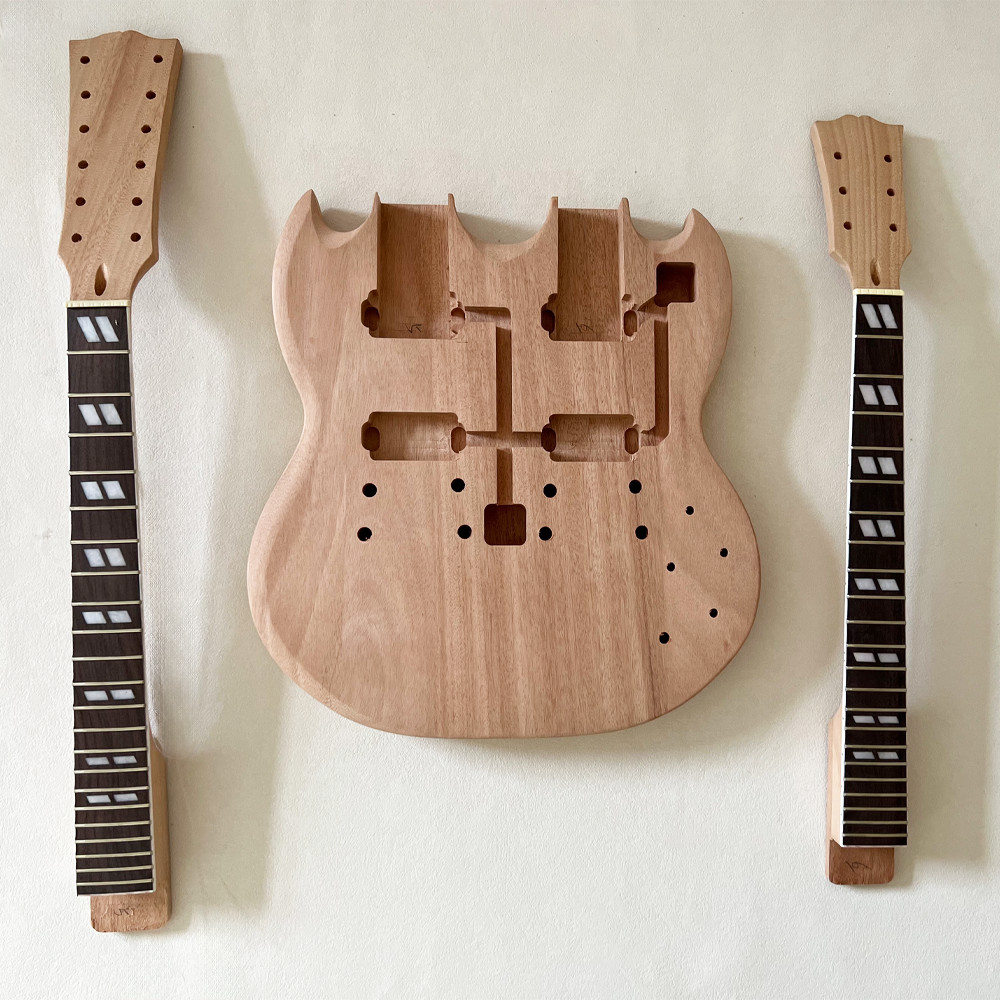 DIY Double Head Electric Guitar Kit Solid Mahogany Body 12&6 String