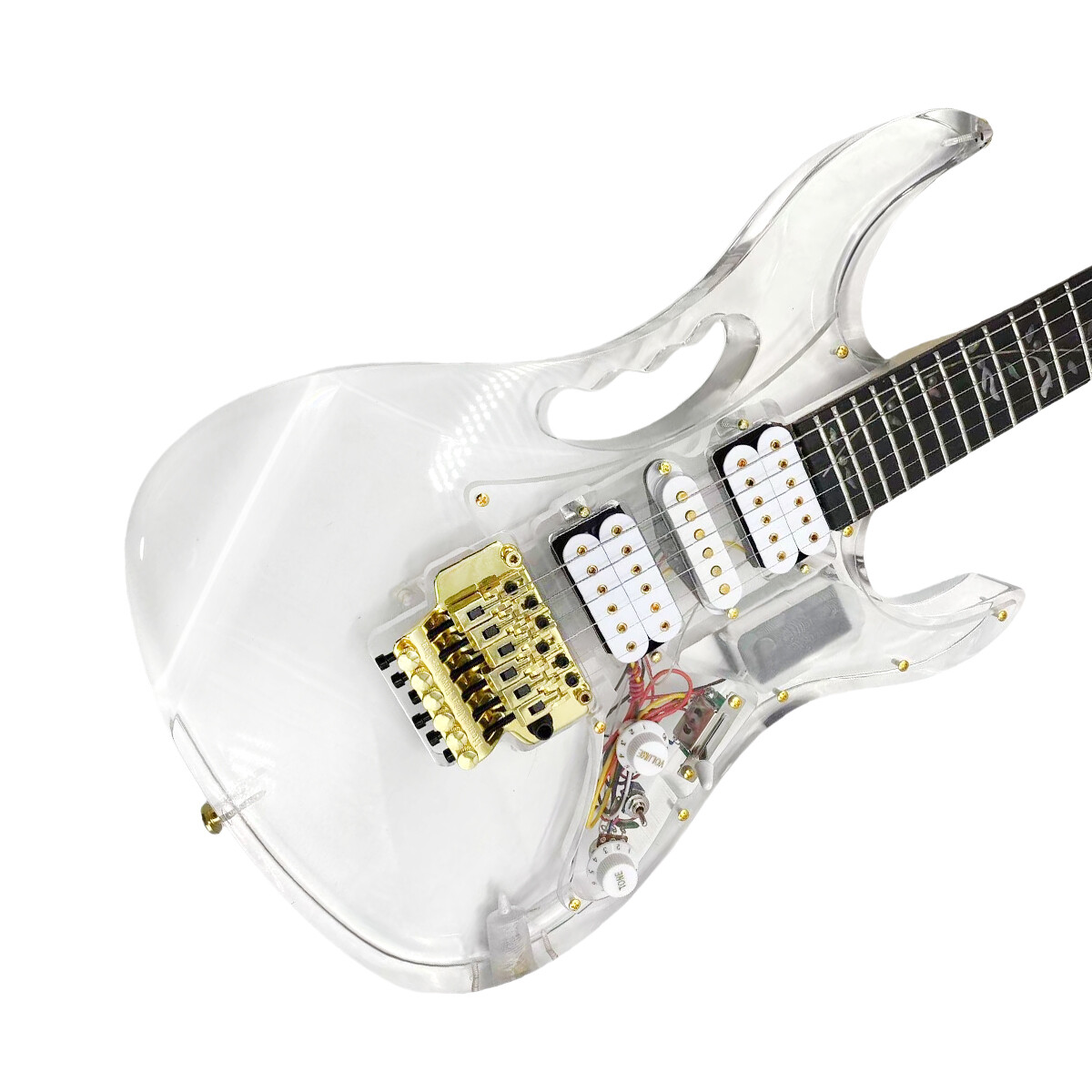 Electric Guitar Maple Acrylic Body Crystal Guitar Blue LED Light Transparent