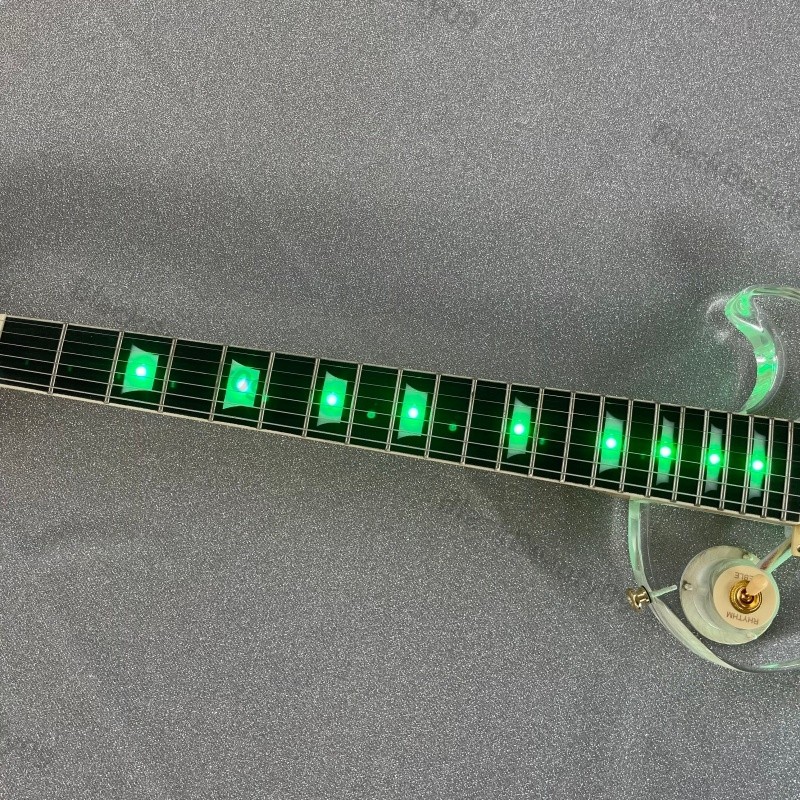 Acrylic Electric Guitar Clear Body Green LED Light Bone Nut Luminous HH Fast
