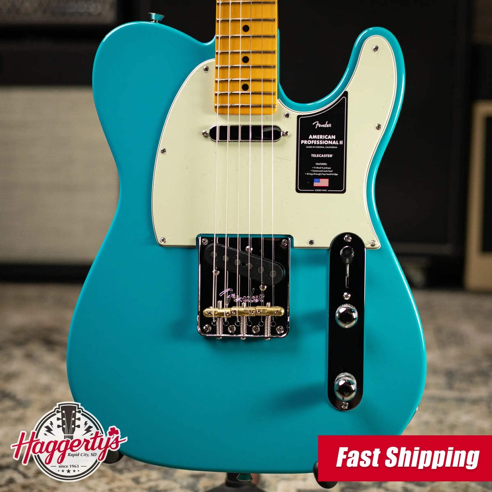 Fender American Professional II Telecaster Electric Guitar – Miami Blue with Har