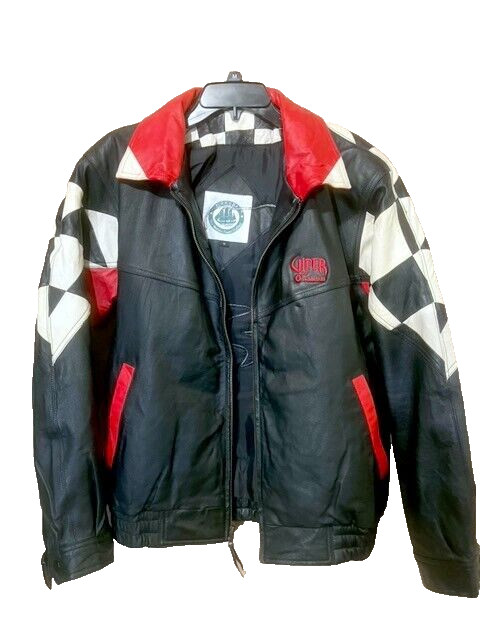 Rare VIPER by OVATION GUITAR Black Red White LEATHER JACKET Medium M Biker SNAKE