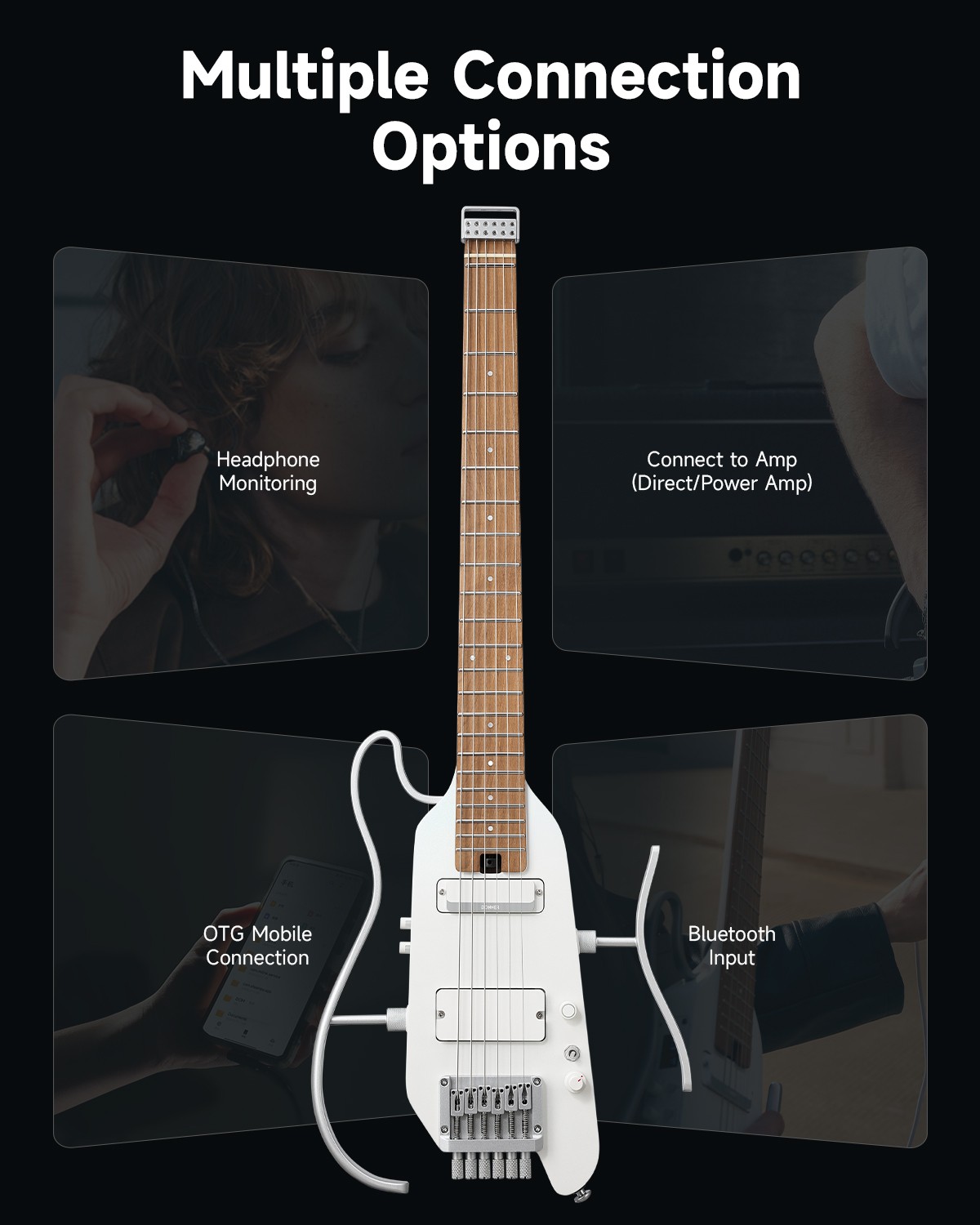 Donner HUSH X PRO Headless Electric Guitar Smart Travel Guitar | Metallic White