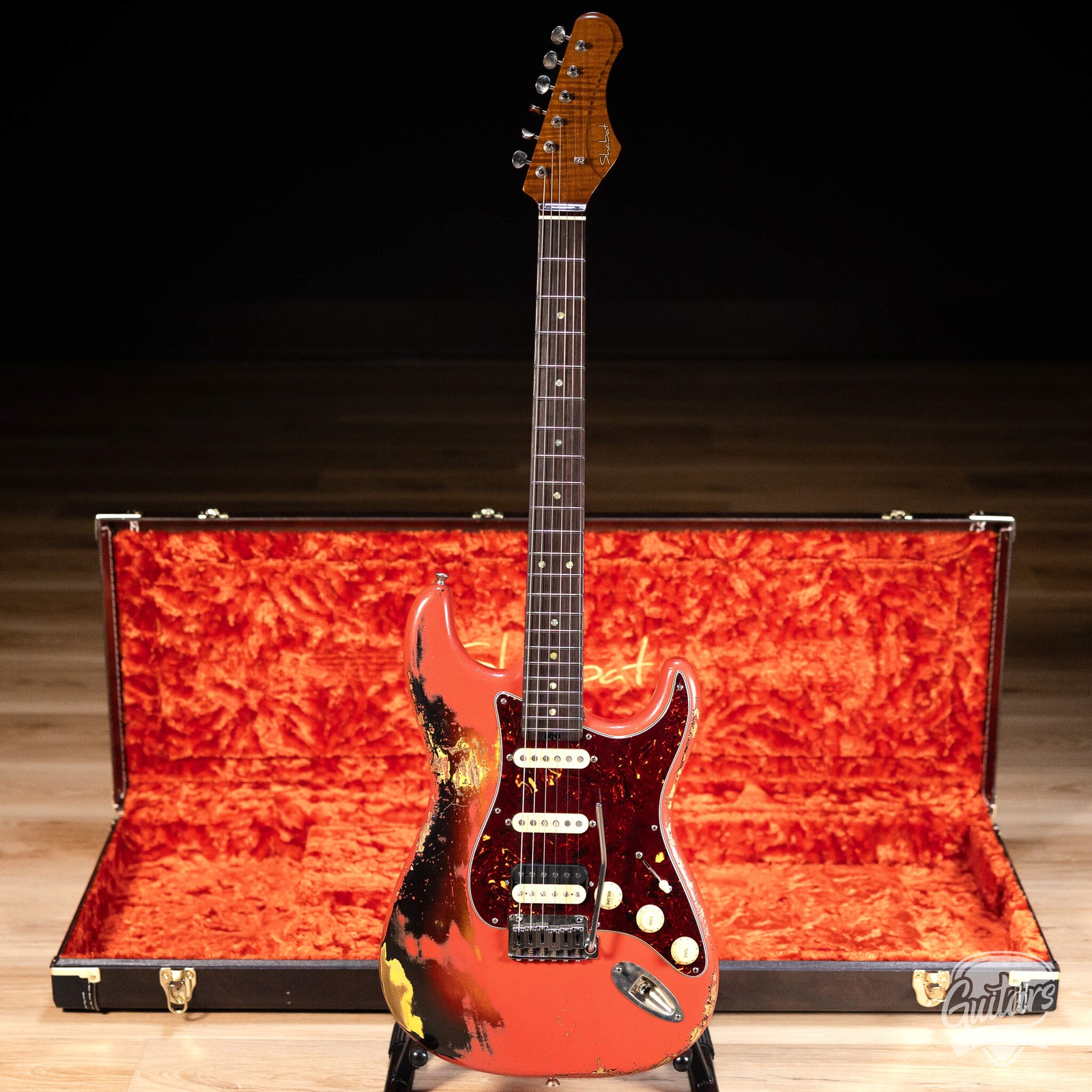 Shabat Lynx HSS Swamp Ash S-Style w/ Stainless Frets – Fiesta Red over 3TSB