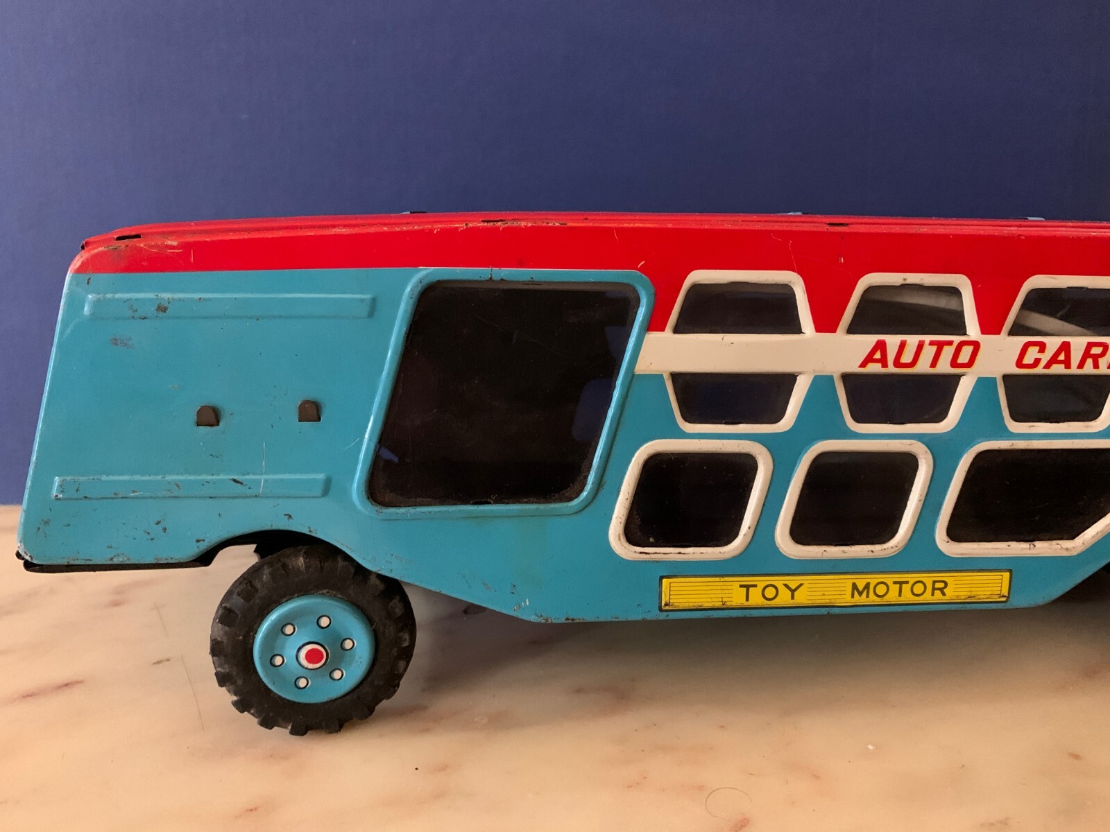 VINTAGE LARGE TIN TOY FRICTION T.n NOMURA TRUCK AUTO CARRIER TOY MOTOR JAPAN