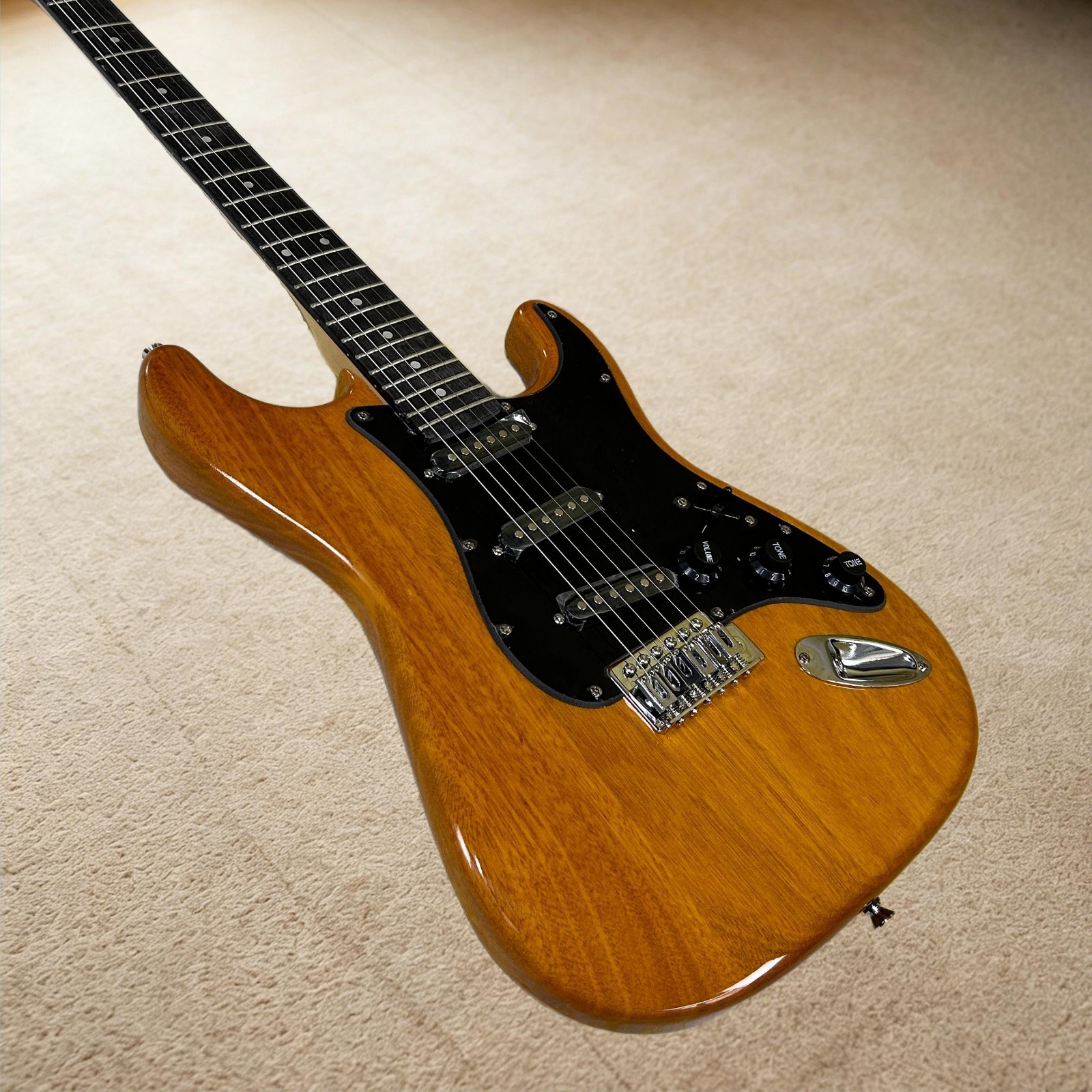 ST Electric Guitar Mahogany Body Transparent Yellow Color Black Pickguard